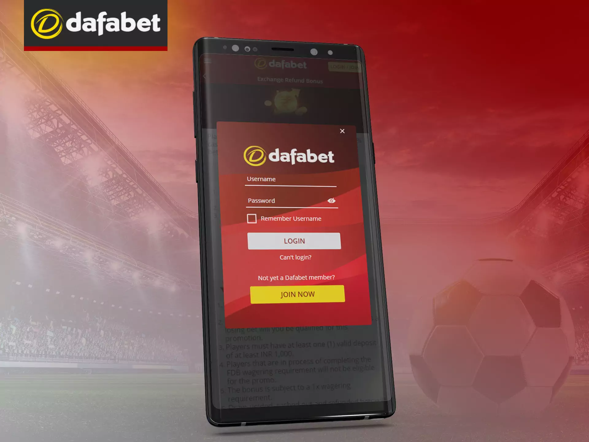 Log in and start betting using Dafabet app.