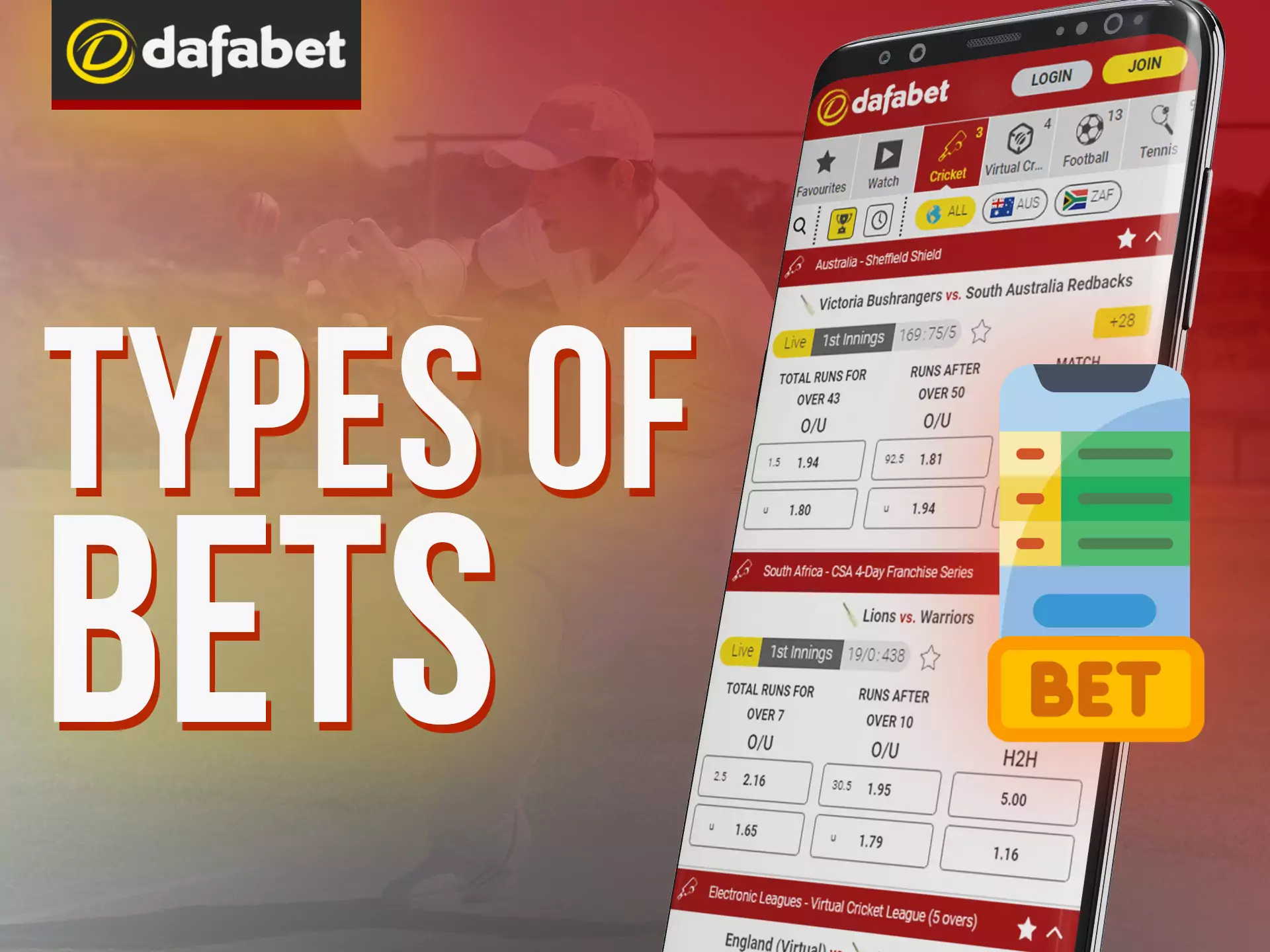 Select your type of bet and bet in Dafabet app.