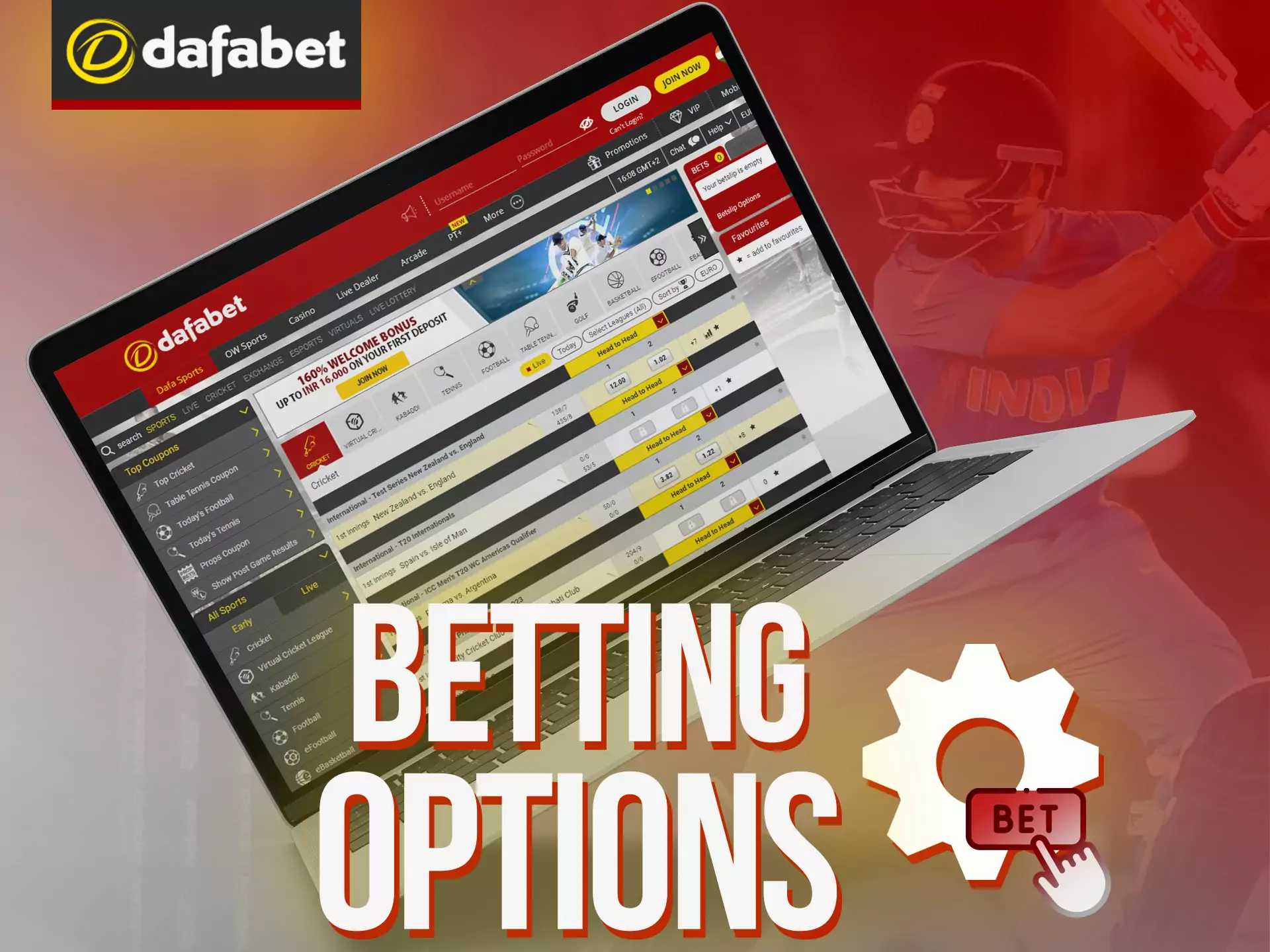 Place bets using the different betting options at Dafabet.