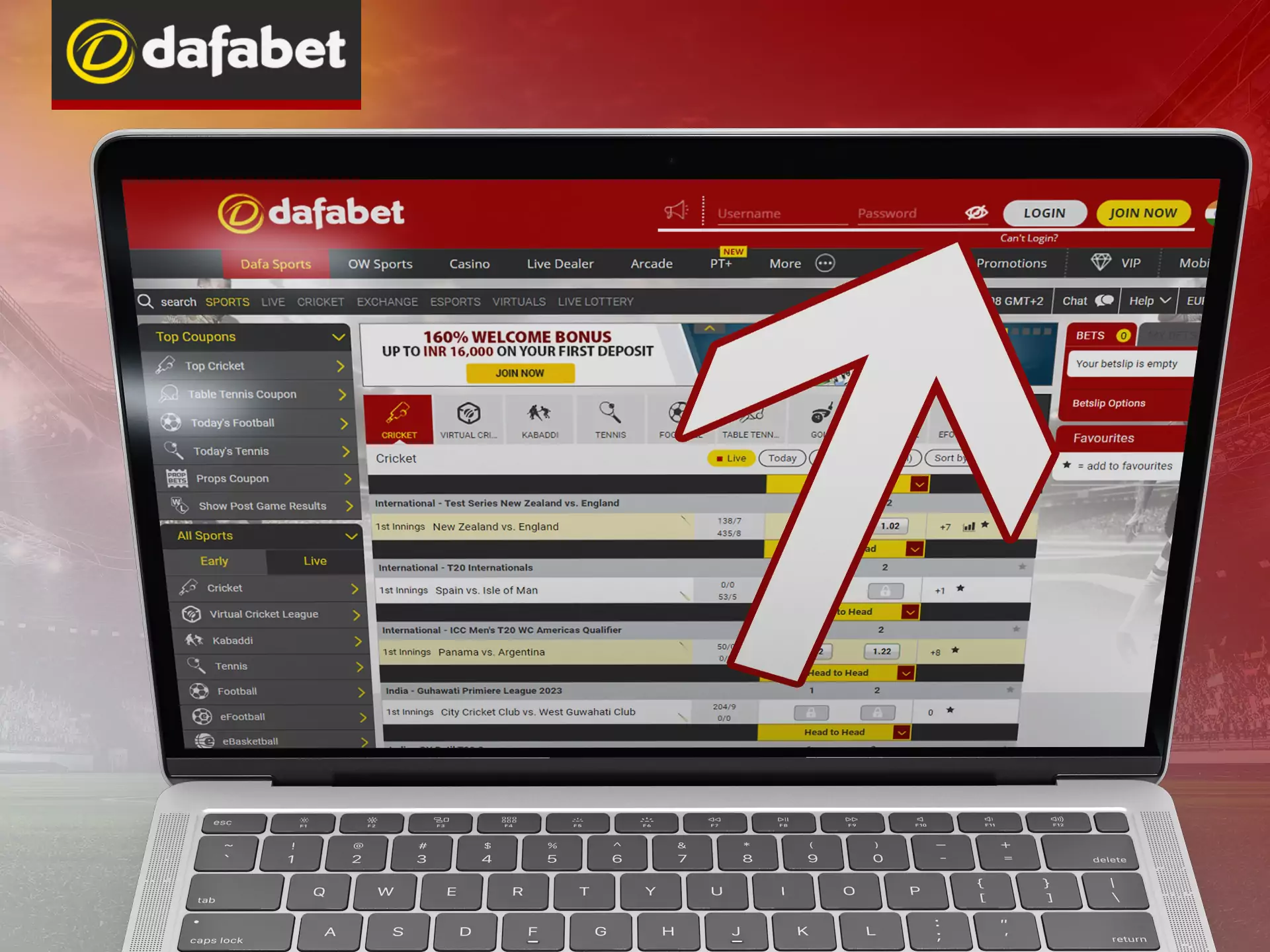 Log in to your Dafabet account to take best advantage of all the benefits.