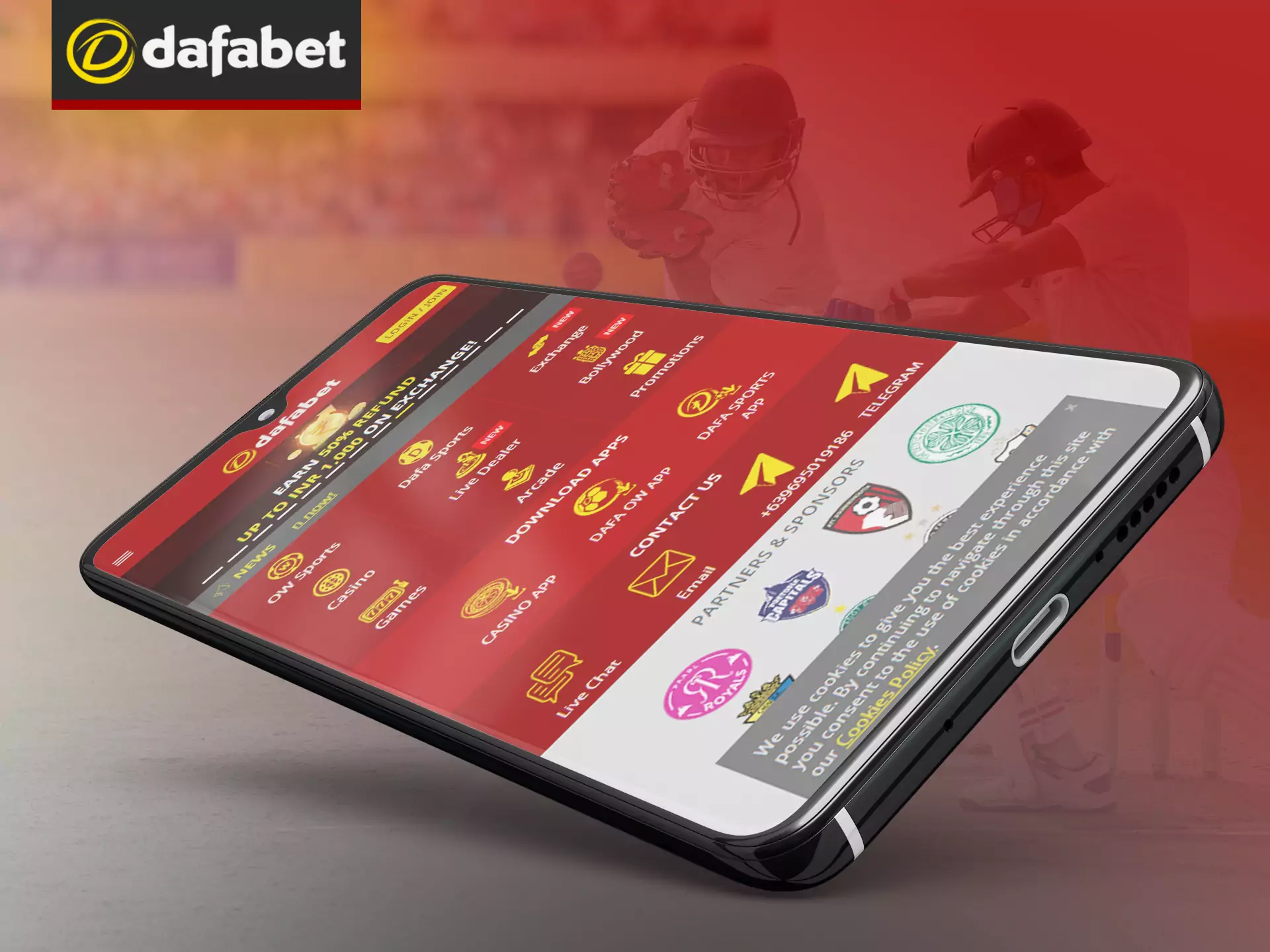 You can also bet on Dafabet on your device on the official mobile site.