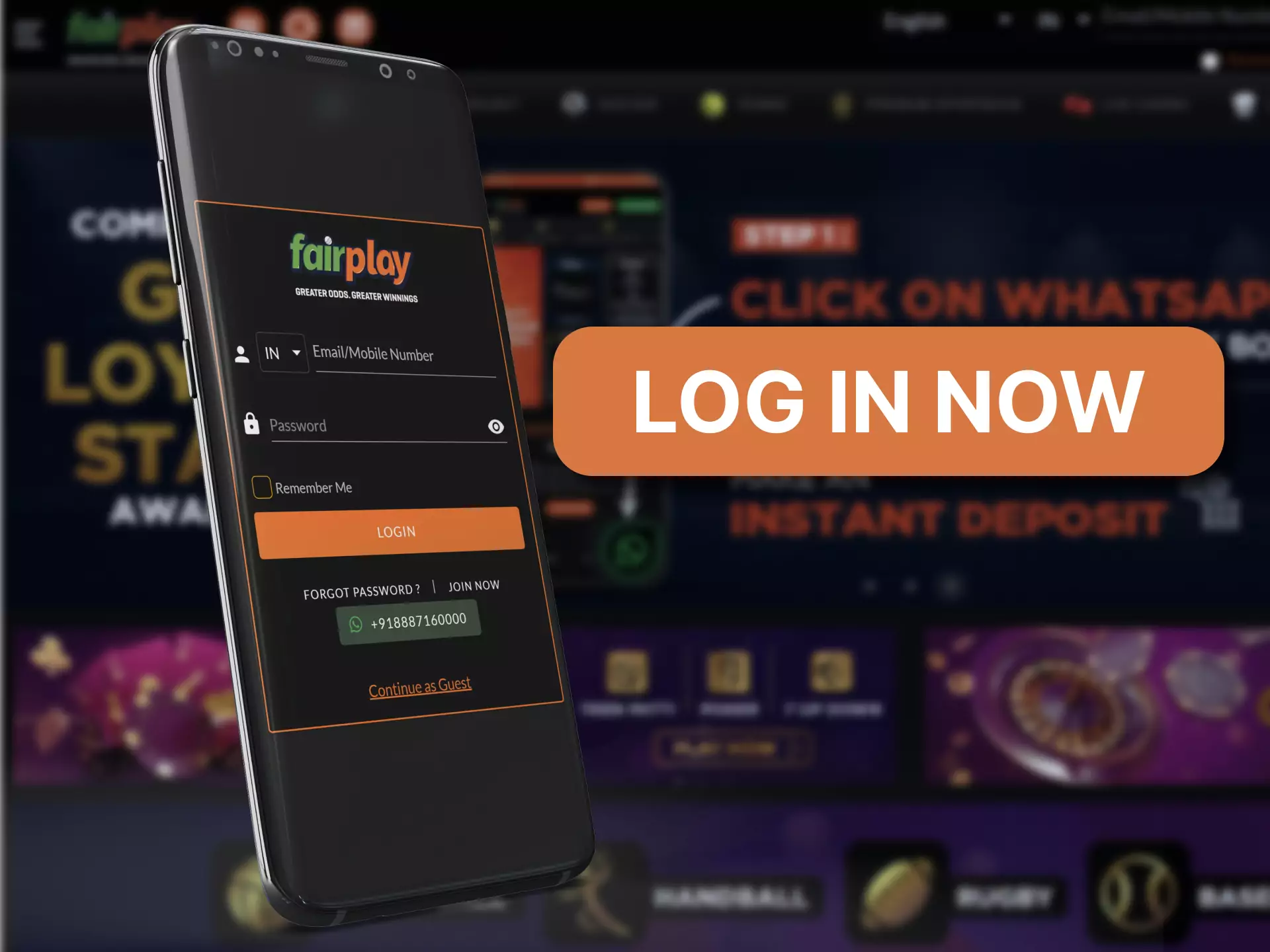 Log in to your account on the Fairplay mobile app.
