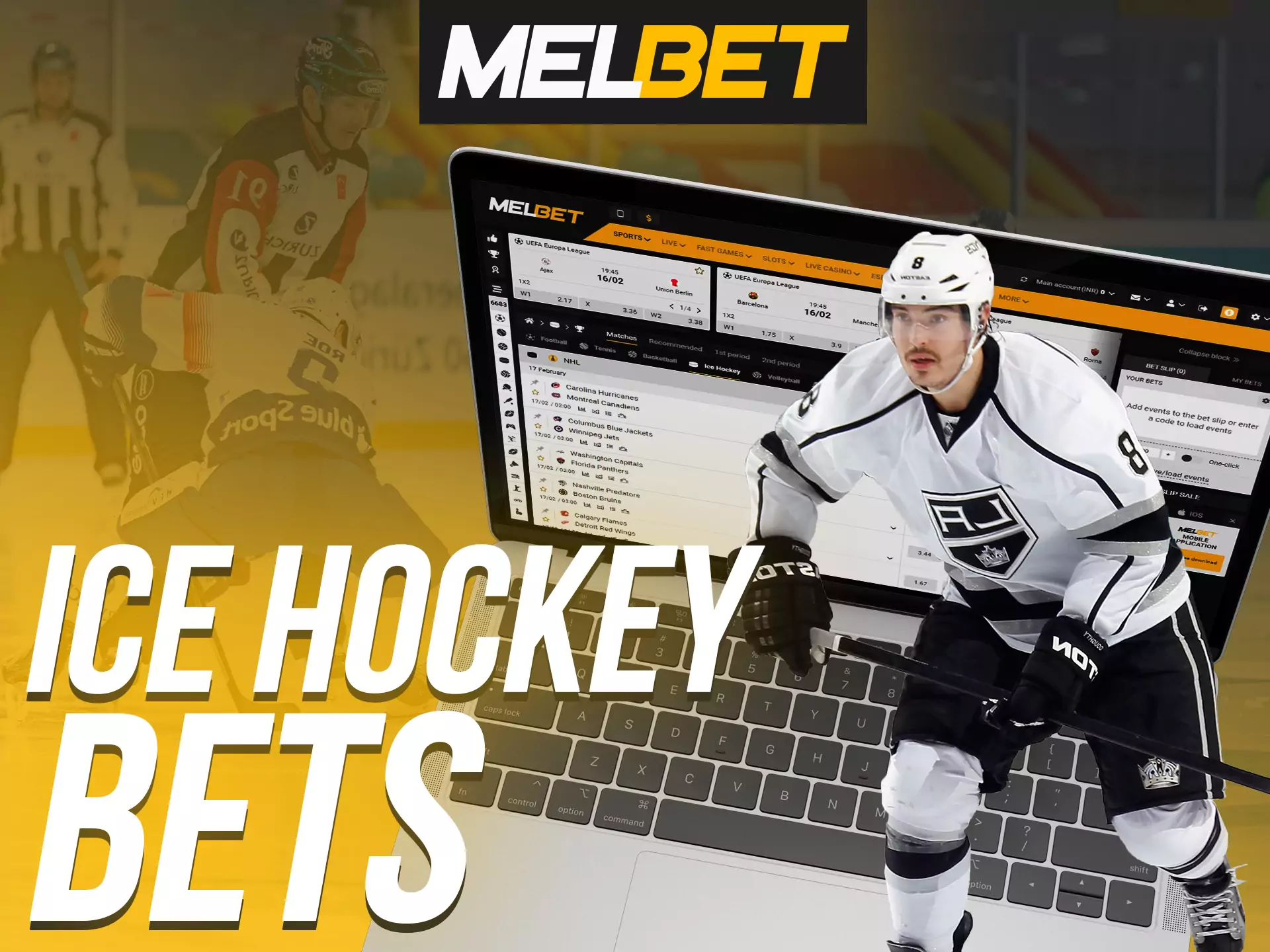 Watch best hockey matches and bet at Melbet.