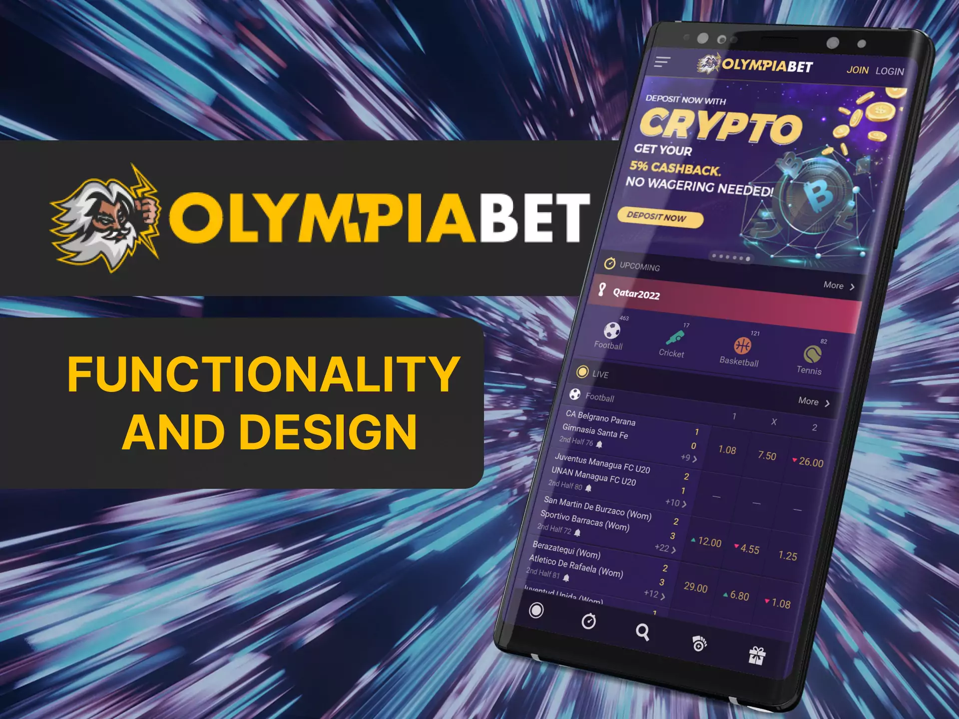 The Olympiabet app has a good design and useful functionality.