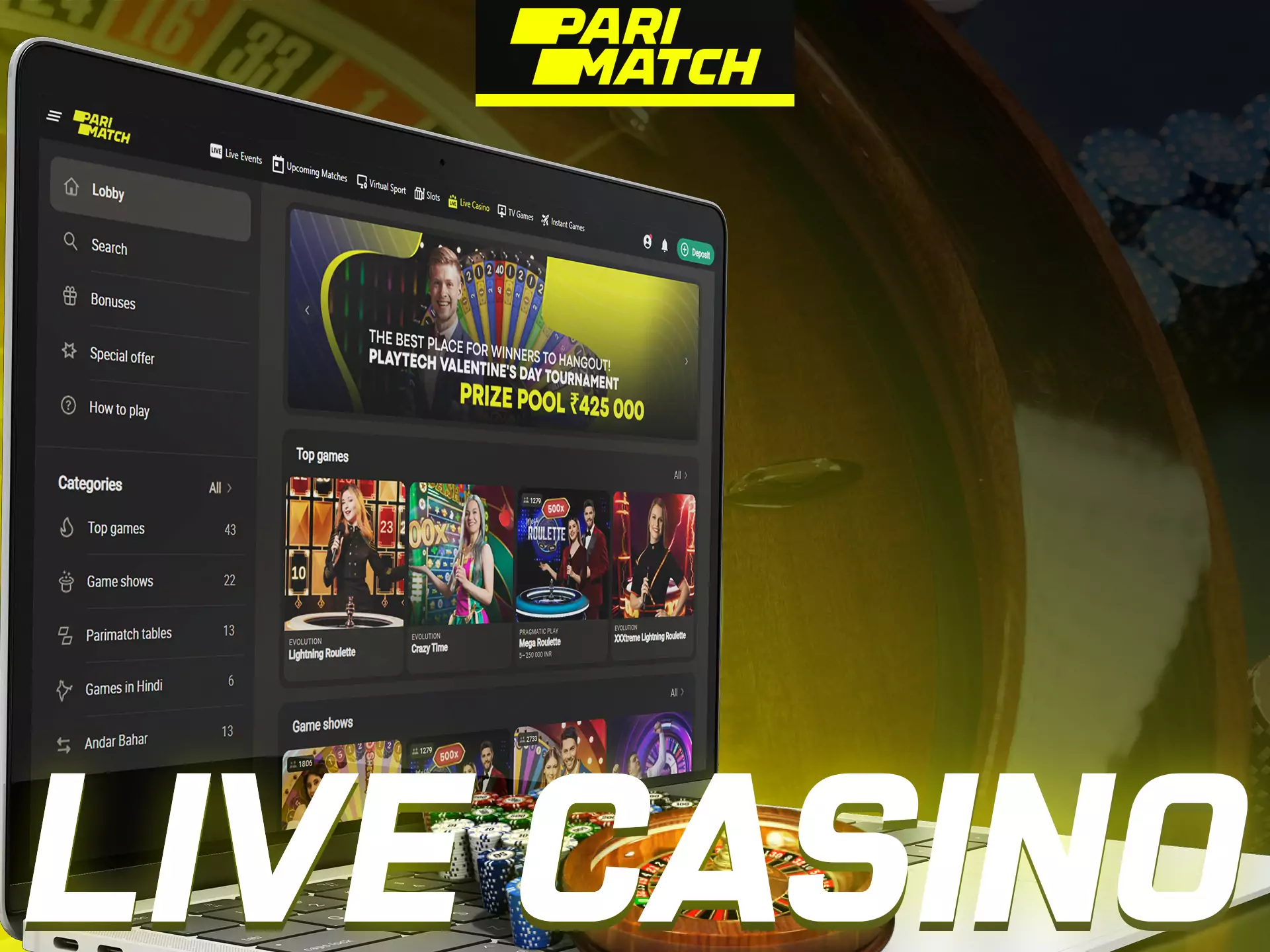 Play live casino games with real people at Parimatch.