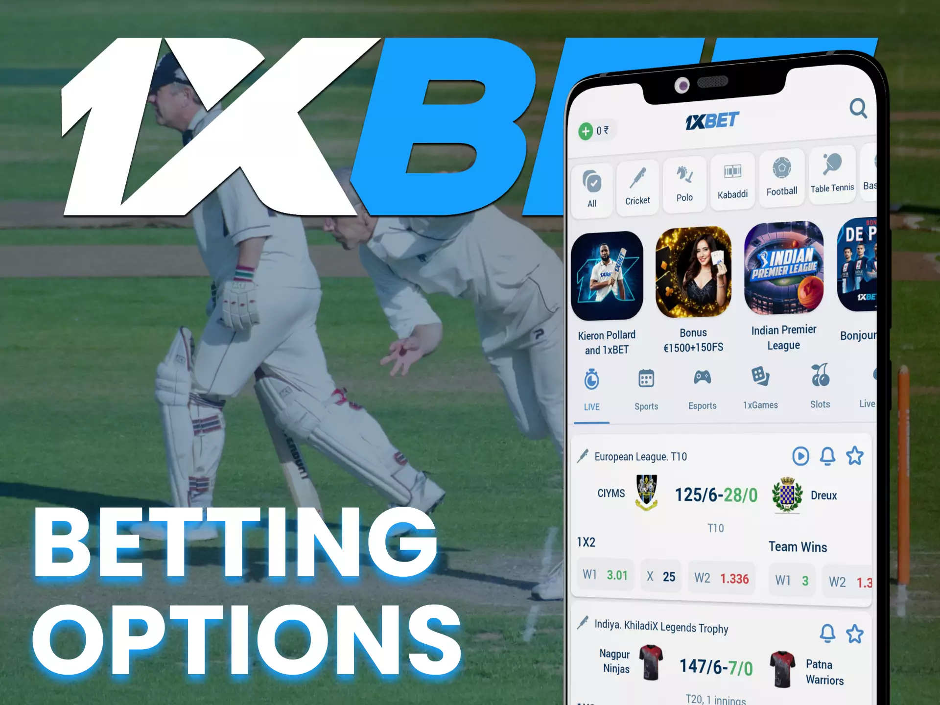 Try different options for sports betting at 1xBet.
