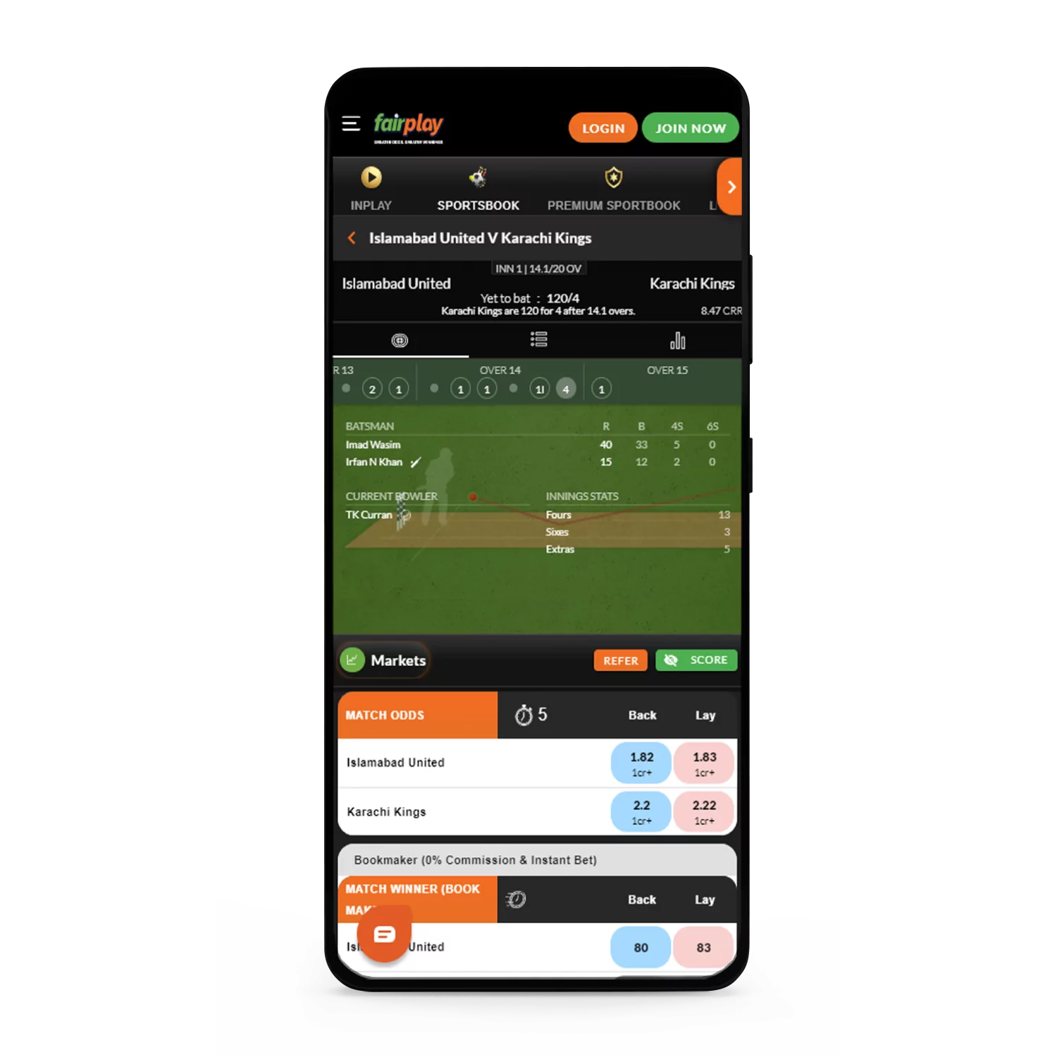You can place bets on live cricket events in the Fairplay app.
