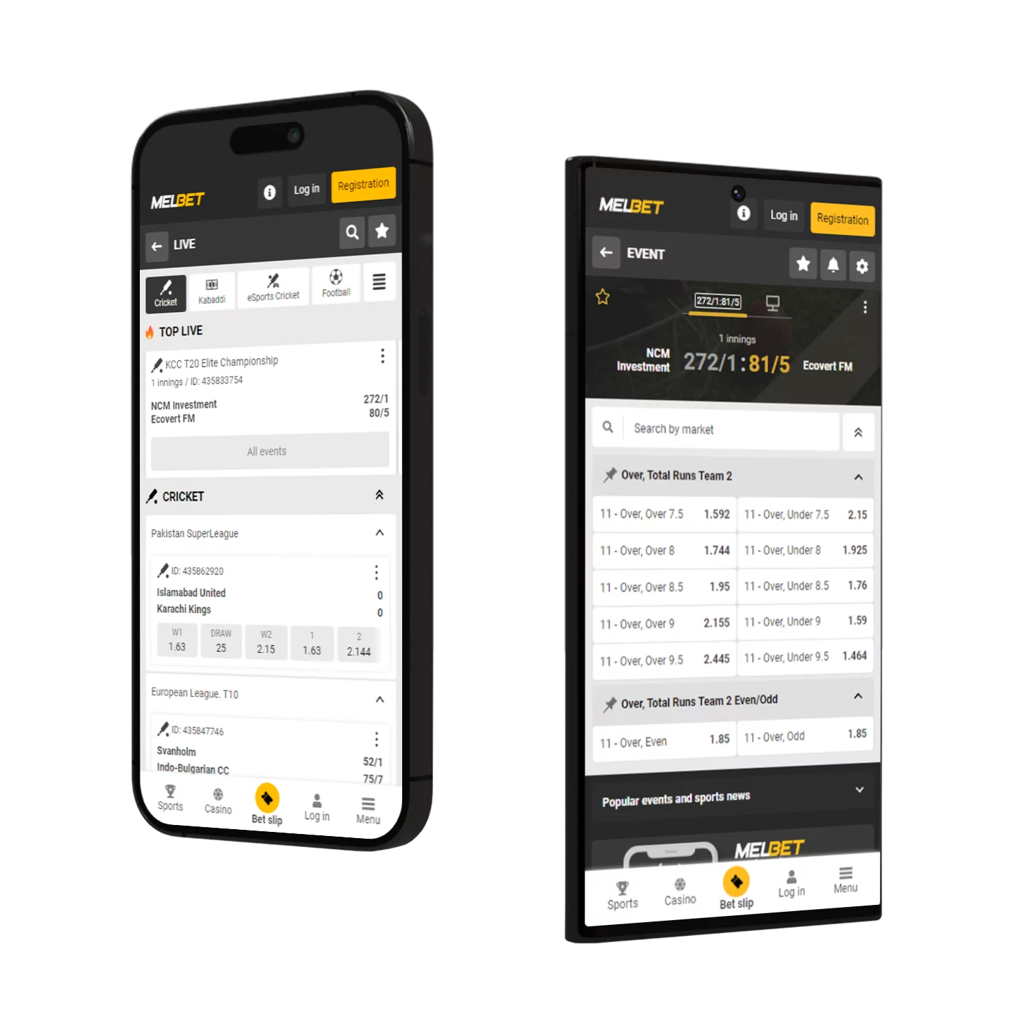You can place bets on live cricket events in the Melbet app.