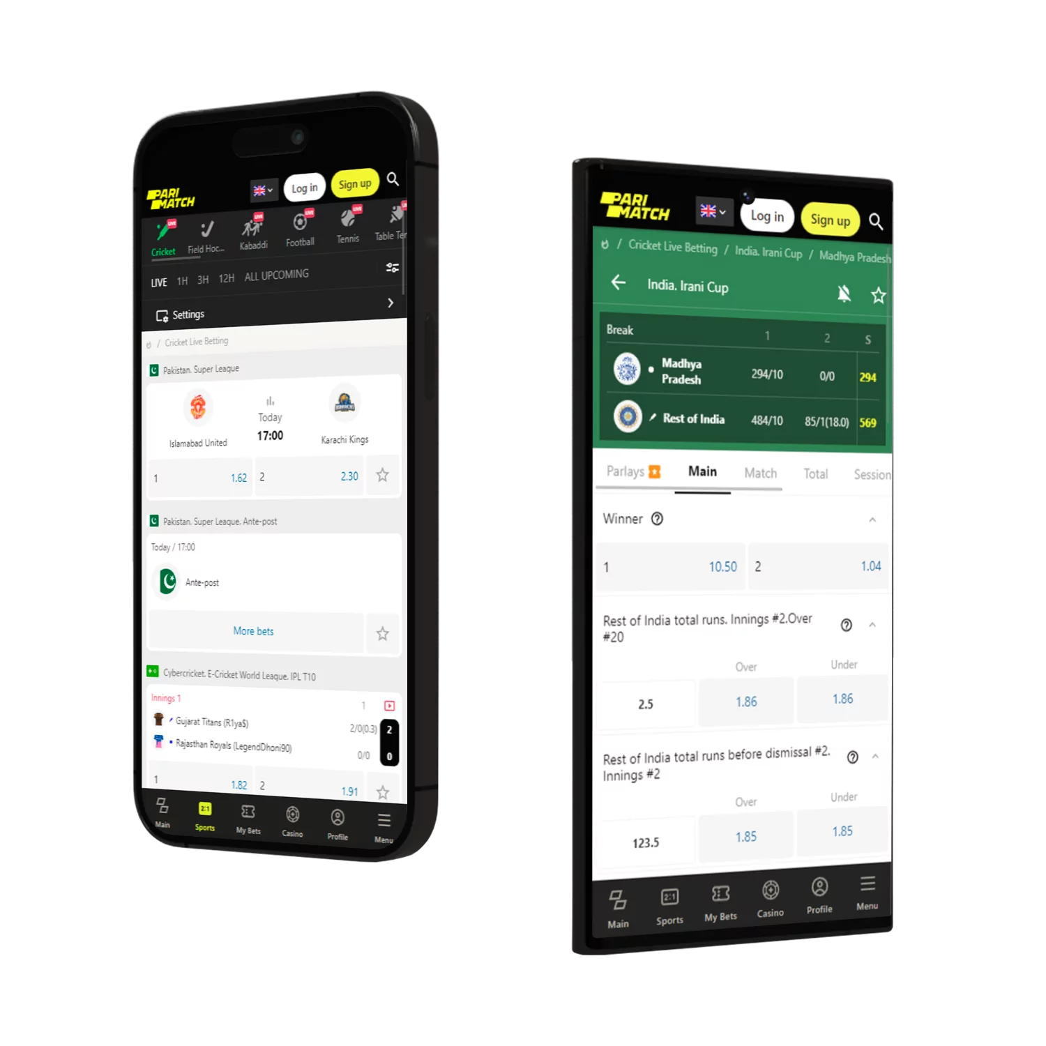 You can place bets on live cricket events in the Parimatch app.