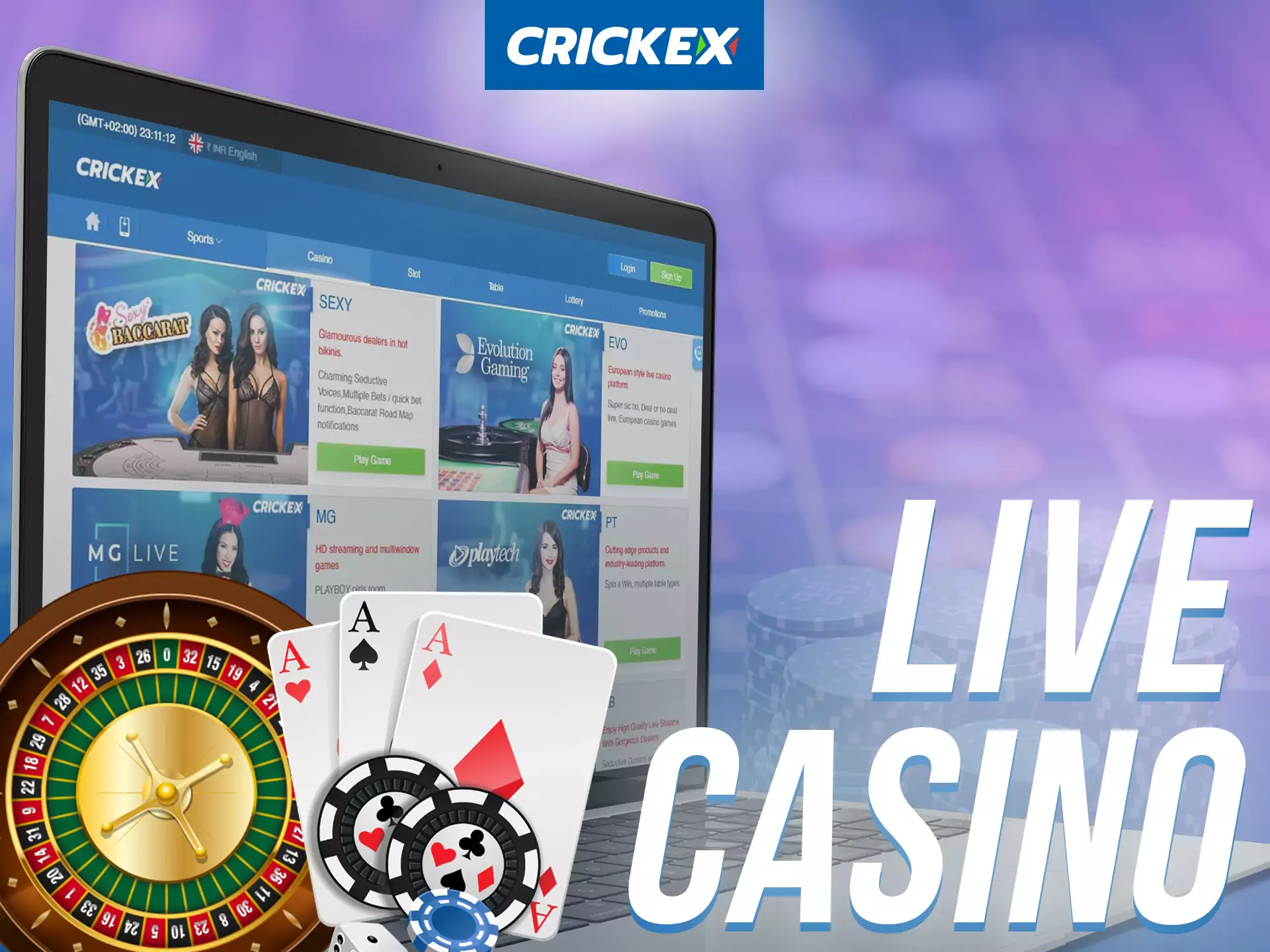 At Crickex, play live casino games with dealers.