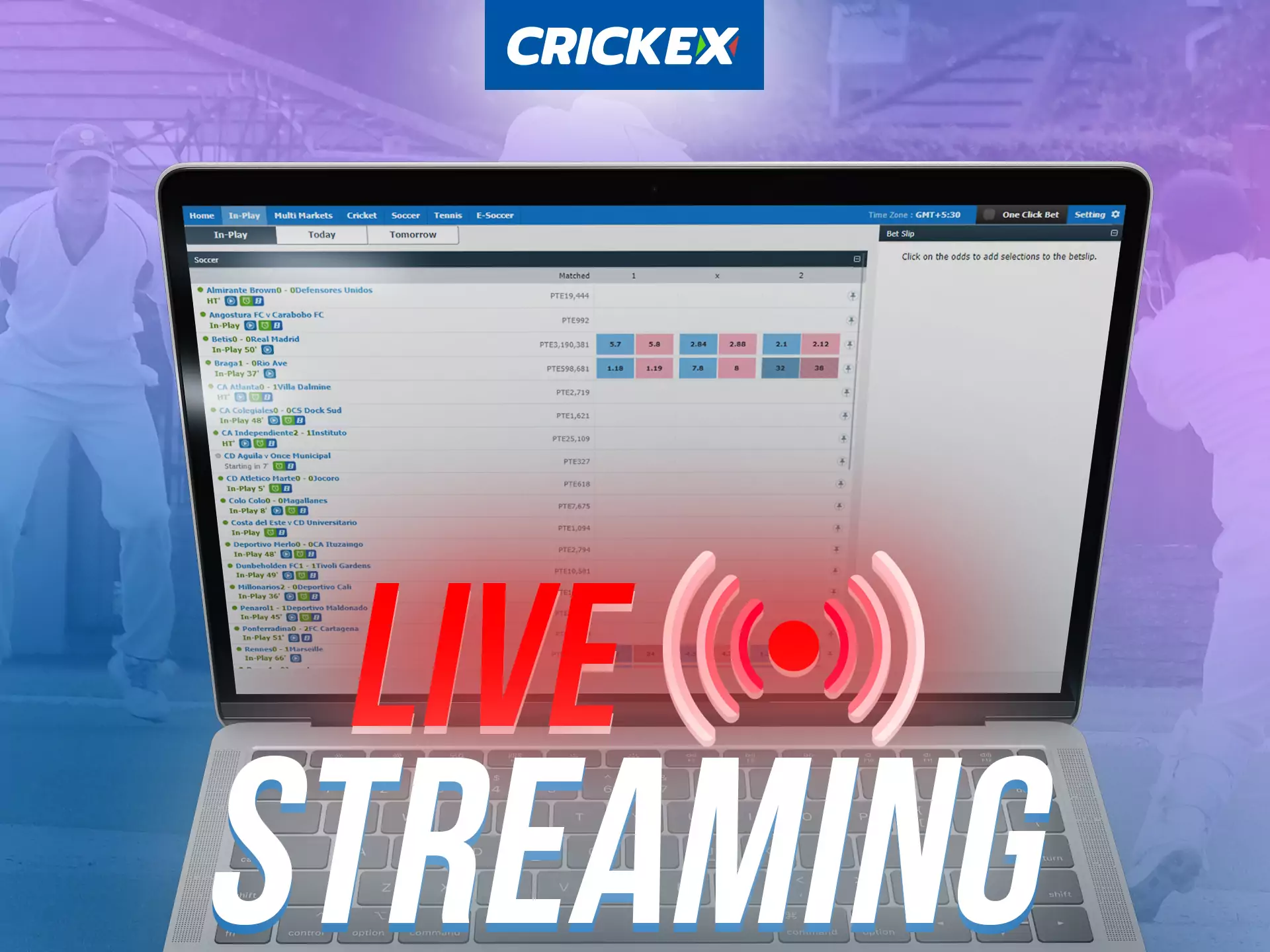 On Crickex, place your bets directly during the live streaming match.