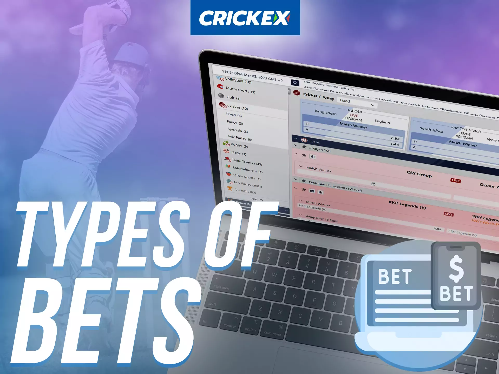 At Crickex betting on sports try different types of bets.