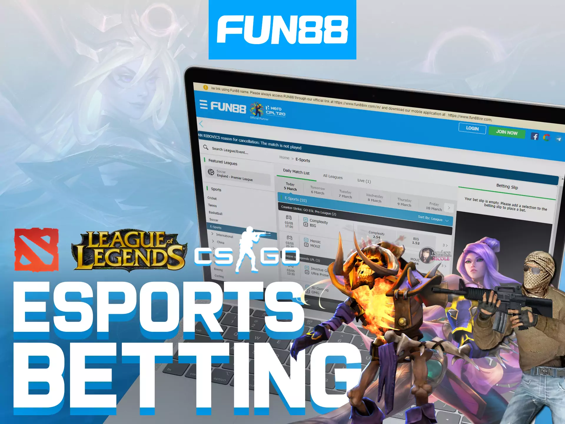 Fun88 bet on esports if you are a real fan.