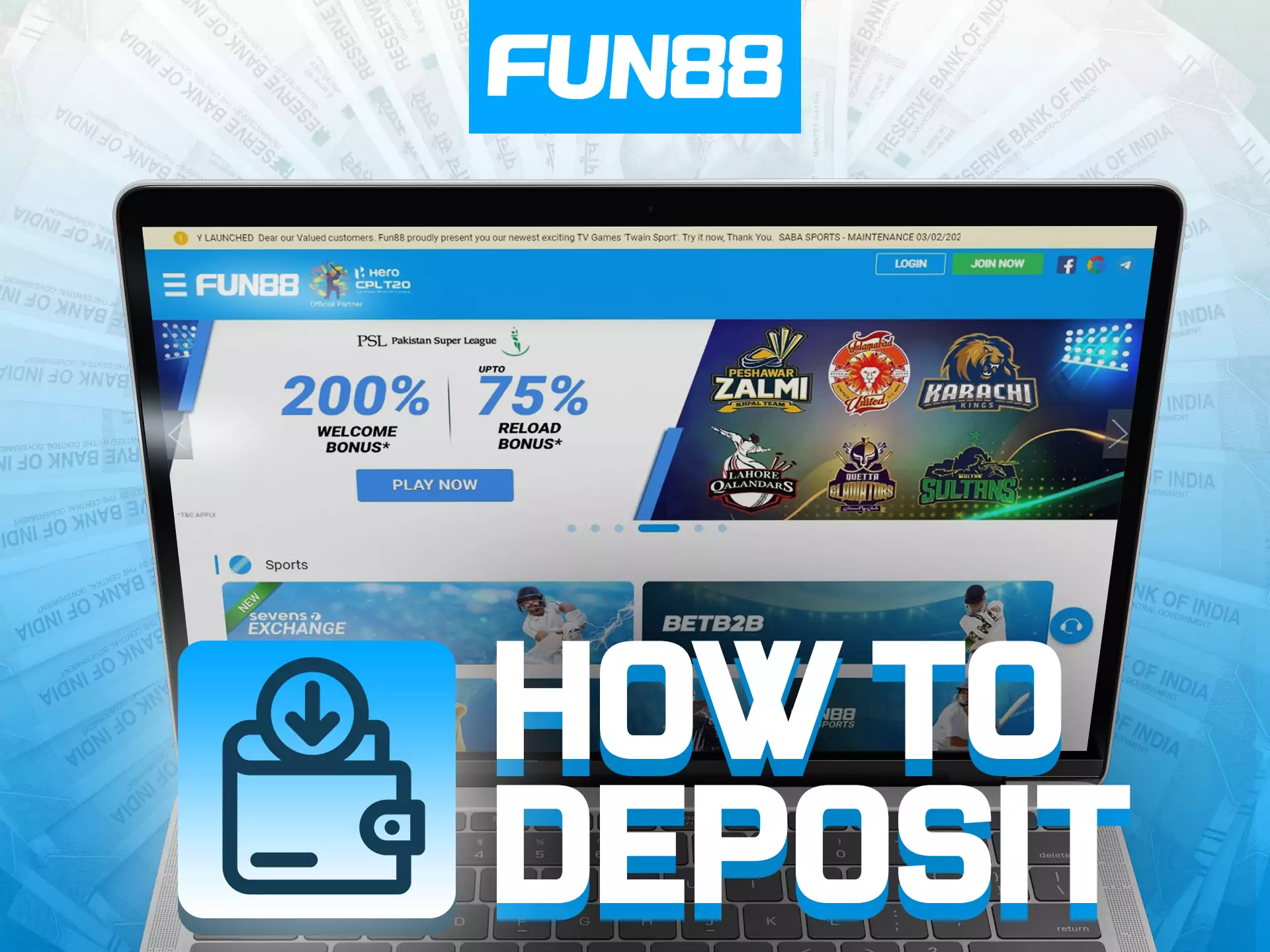 At Fun88 you can easily make a deposit and start betting.