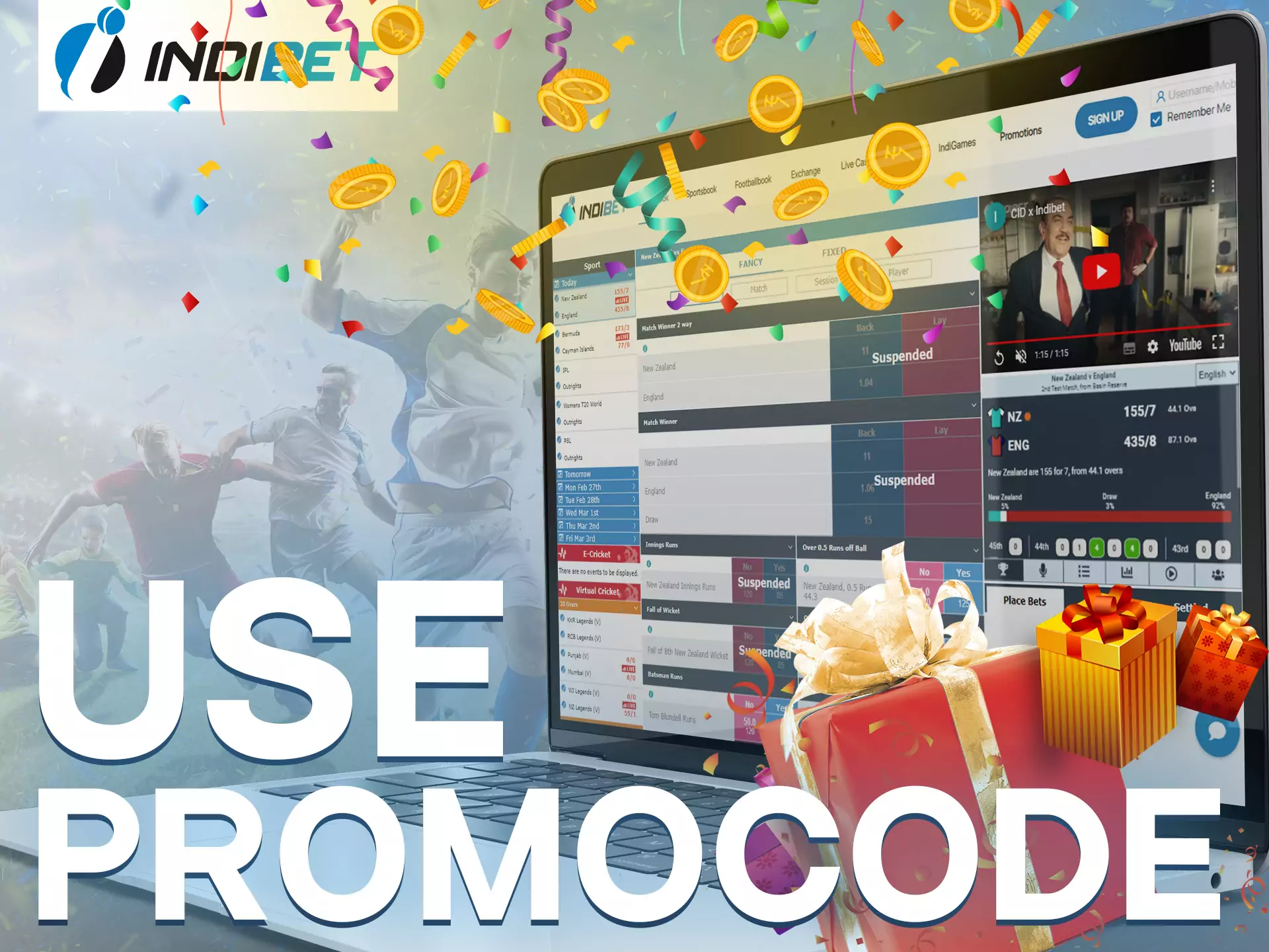 Use a special promo code on Indibet and get nice bonuses.