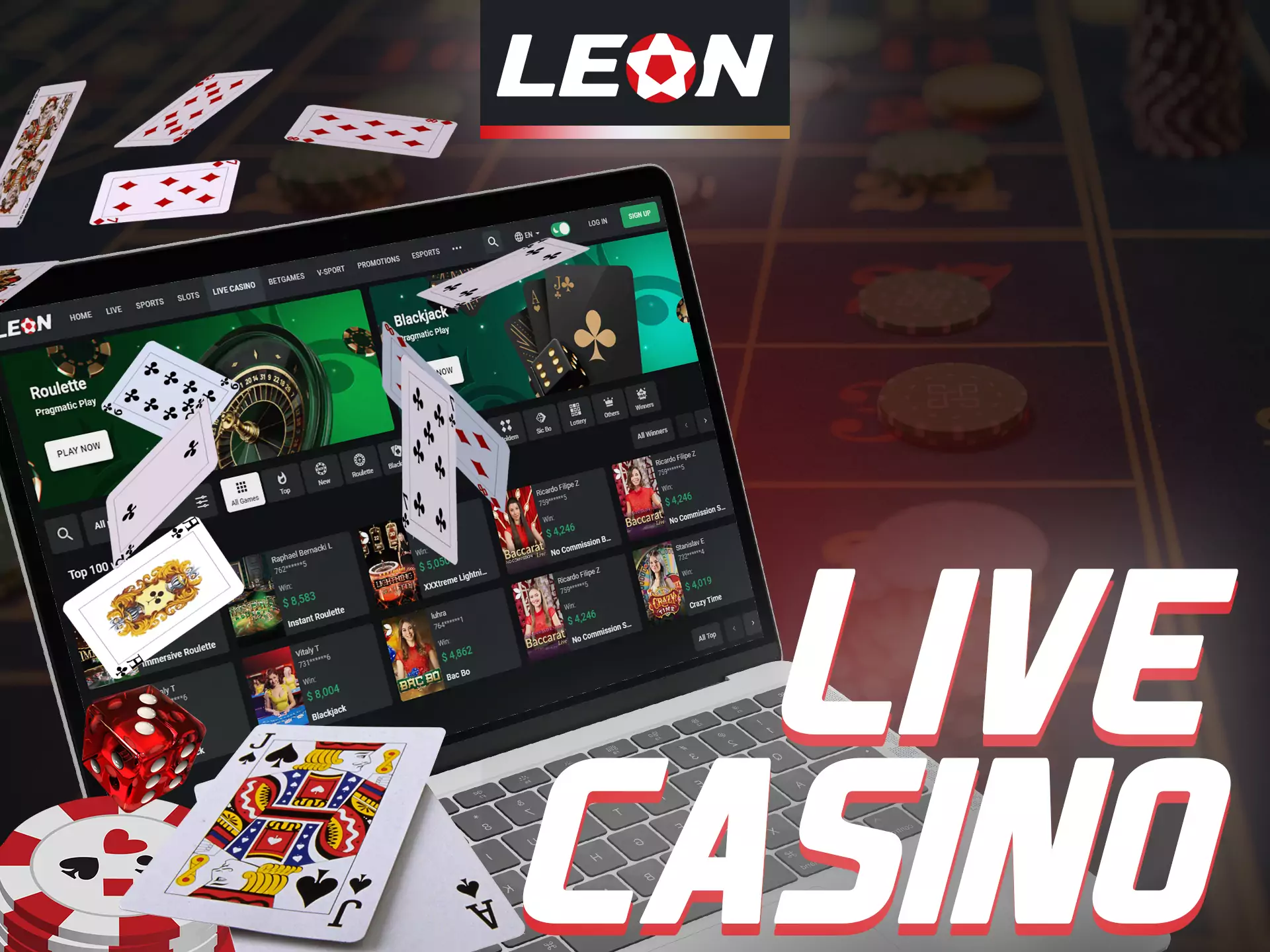 At Leonbet, play live casino games with real dealers.