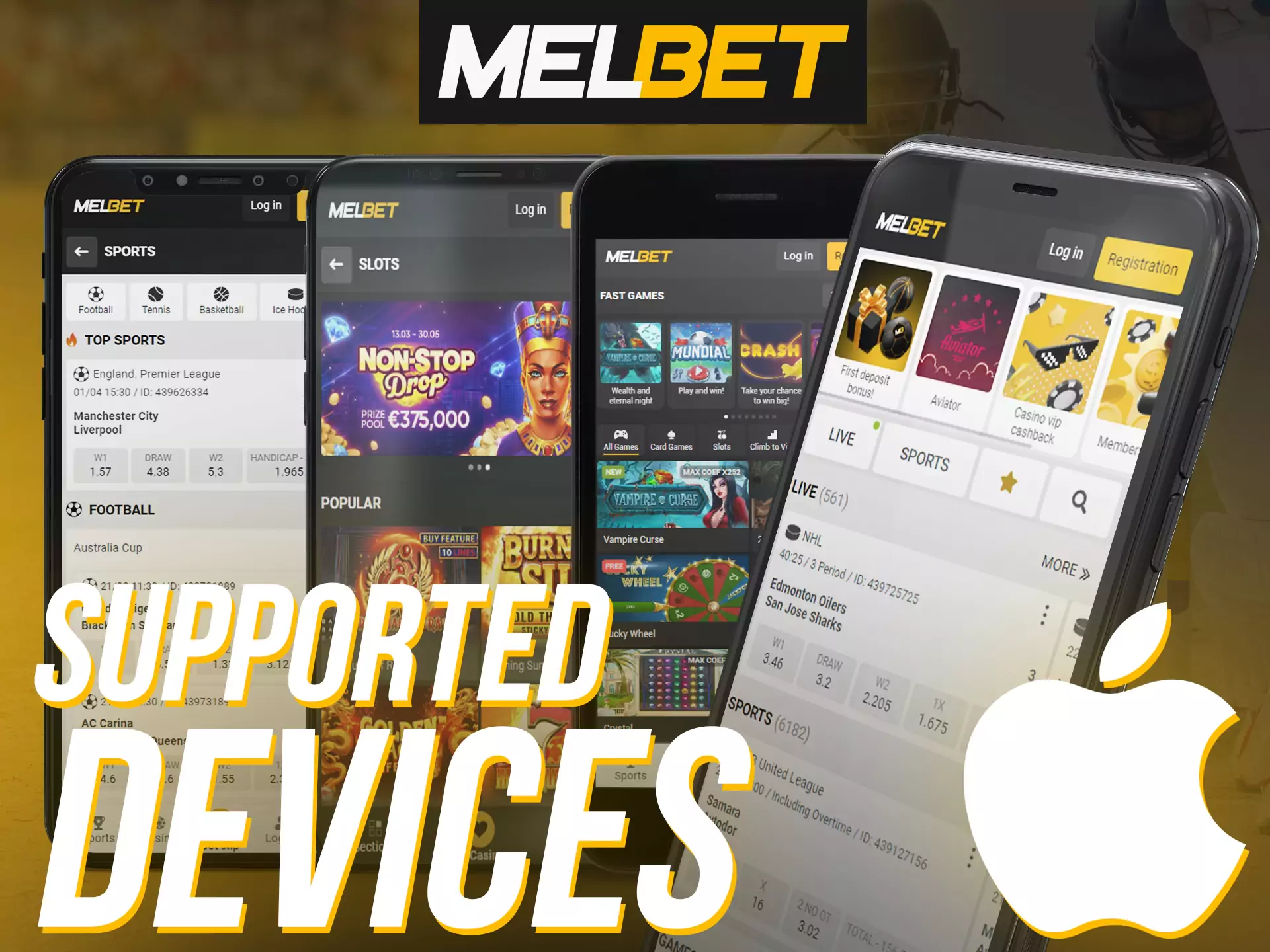 The Melbet app can be installed on various iOS devices.