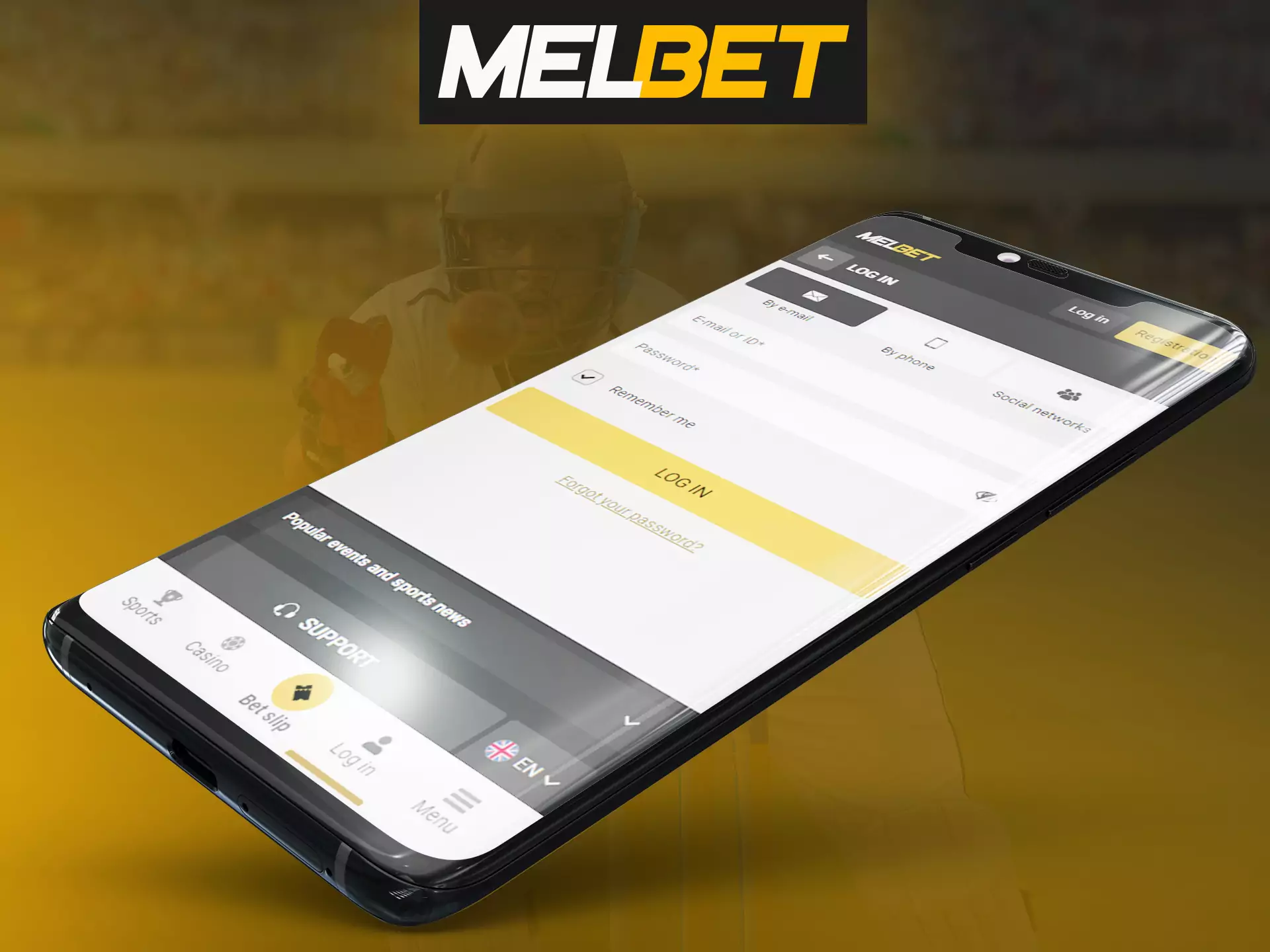 In the Melbet app, log in to your account to place bets.