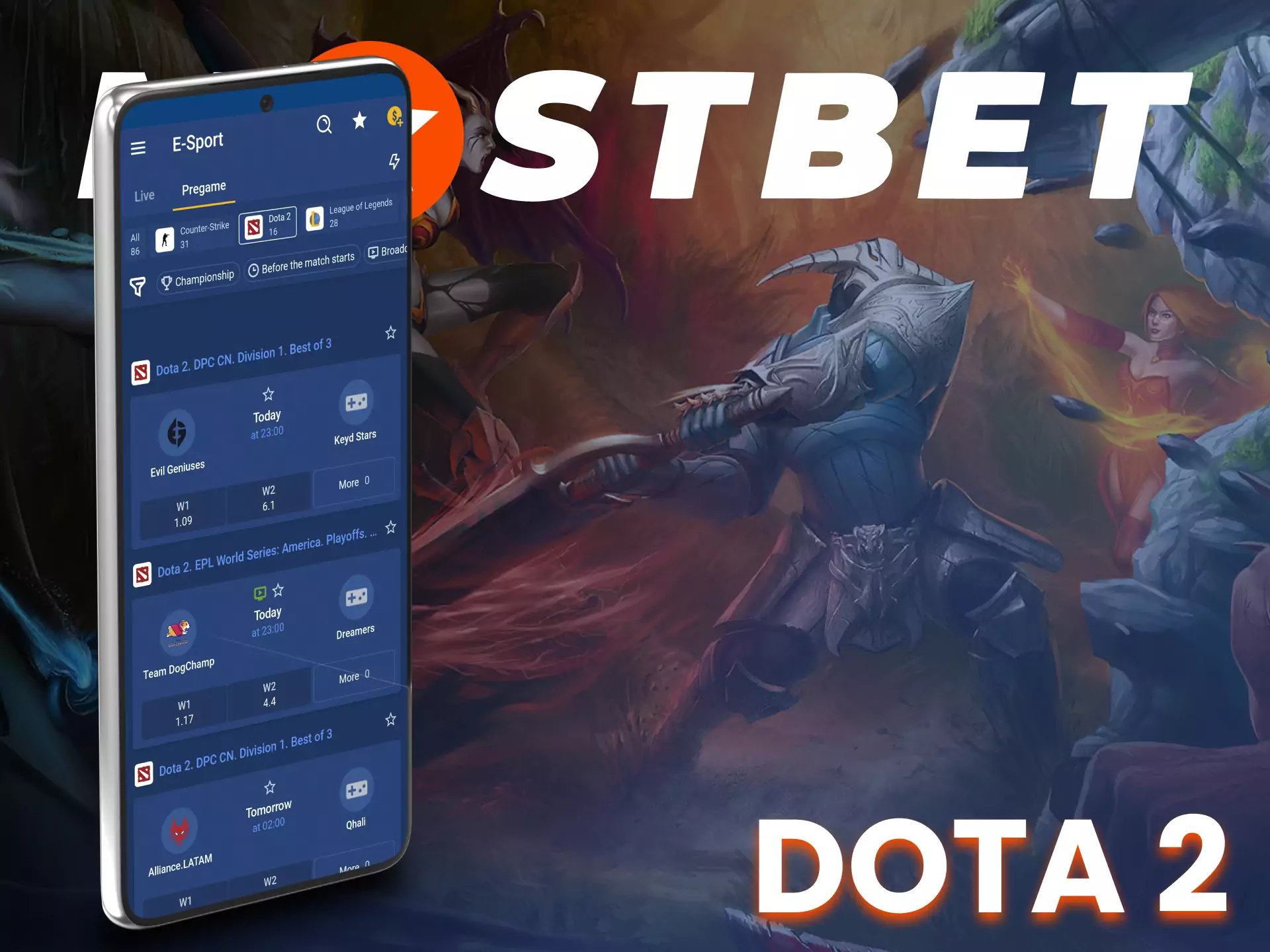 With the Mostbet app bet on DOTA 2.