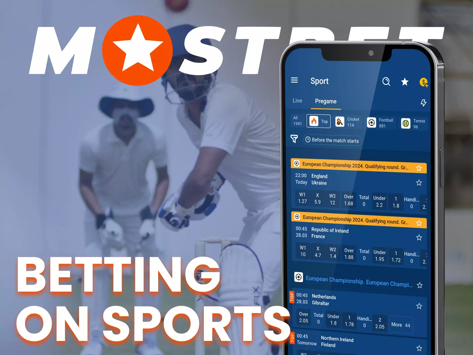 At Mostbet app bet on all your favorite sports.