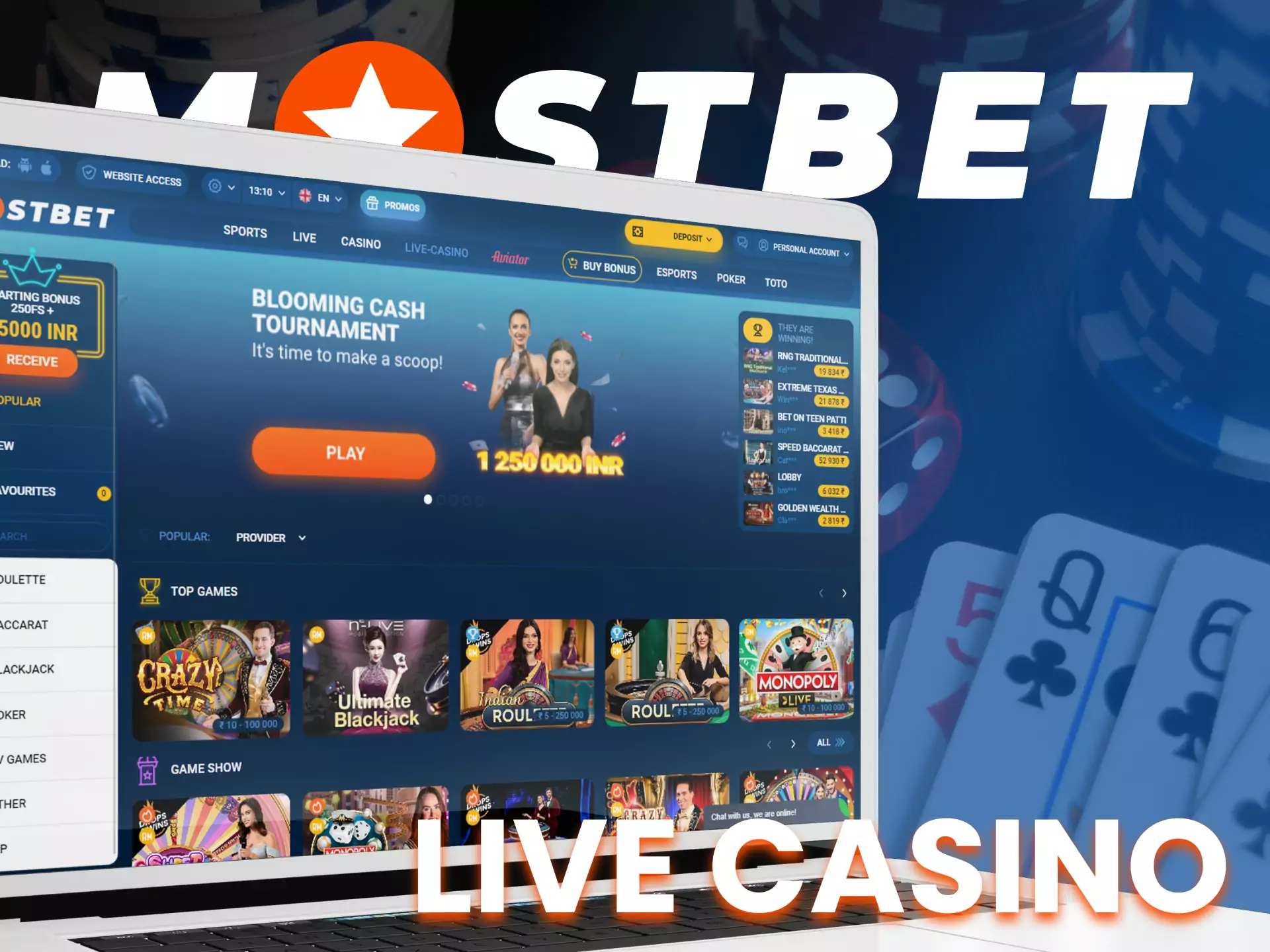 At Mostbet, you can play at the live casino.
