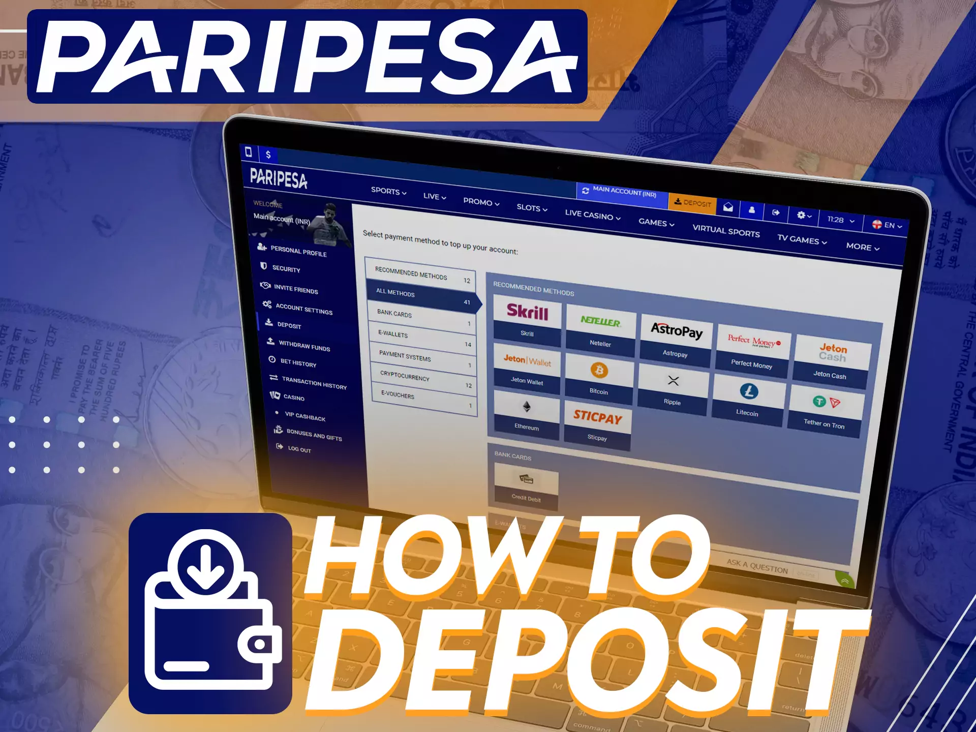 Paripesa has a very simple process to deposit money into your account.