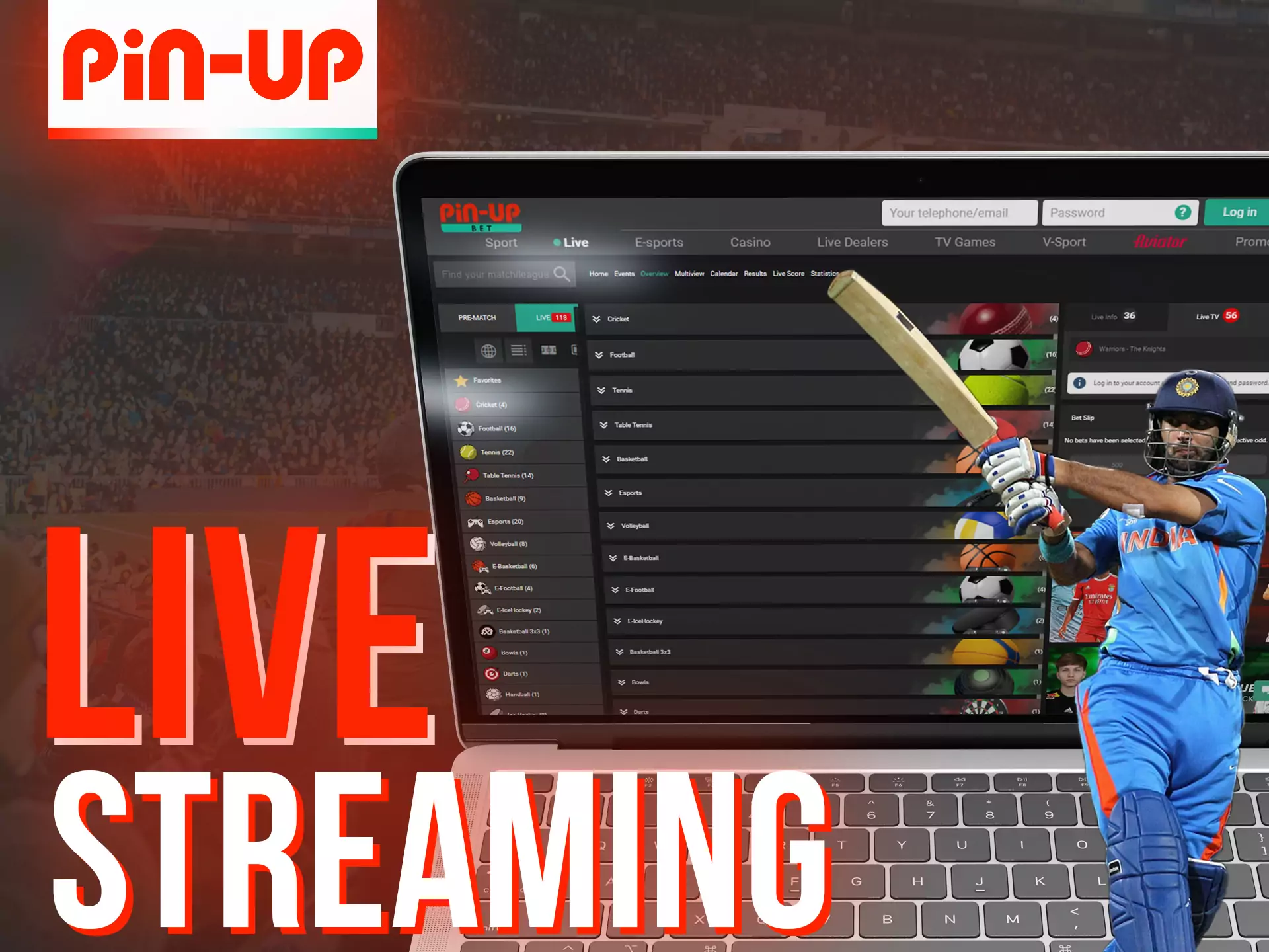 At Pin-up make bets on matches that are streamed live.