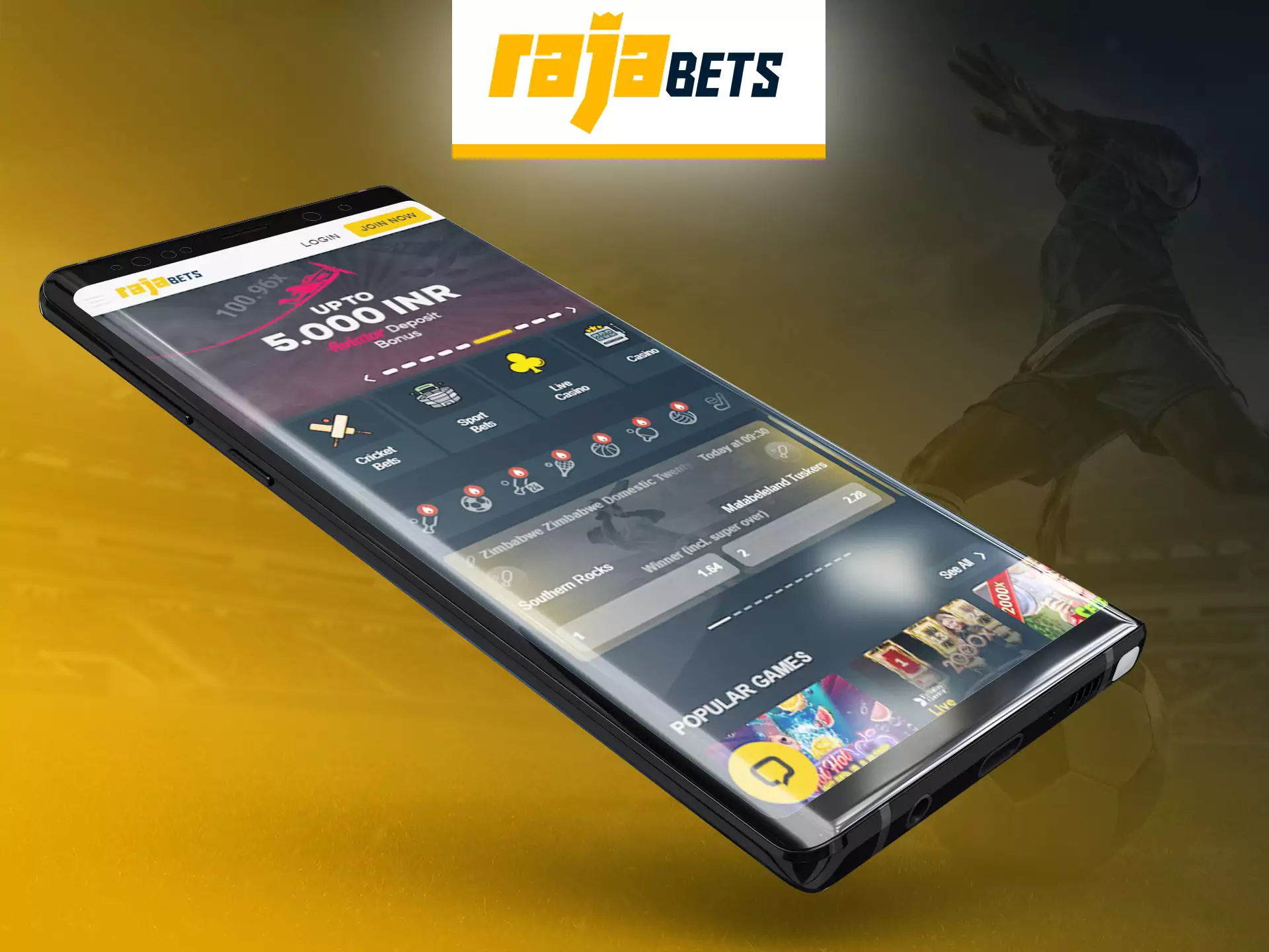 Place bets on the mobile version of the Rajabets website on your phone .