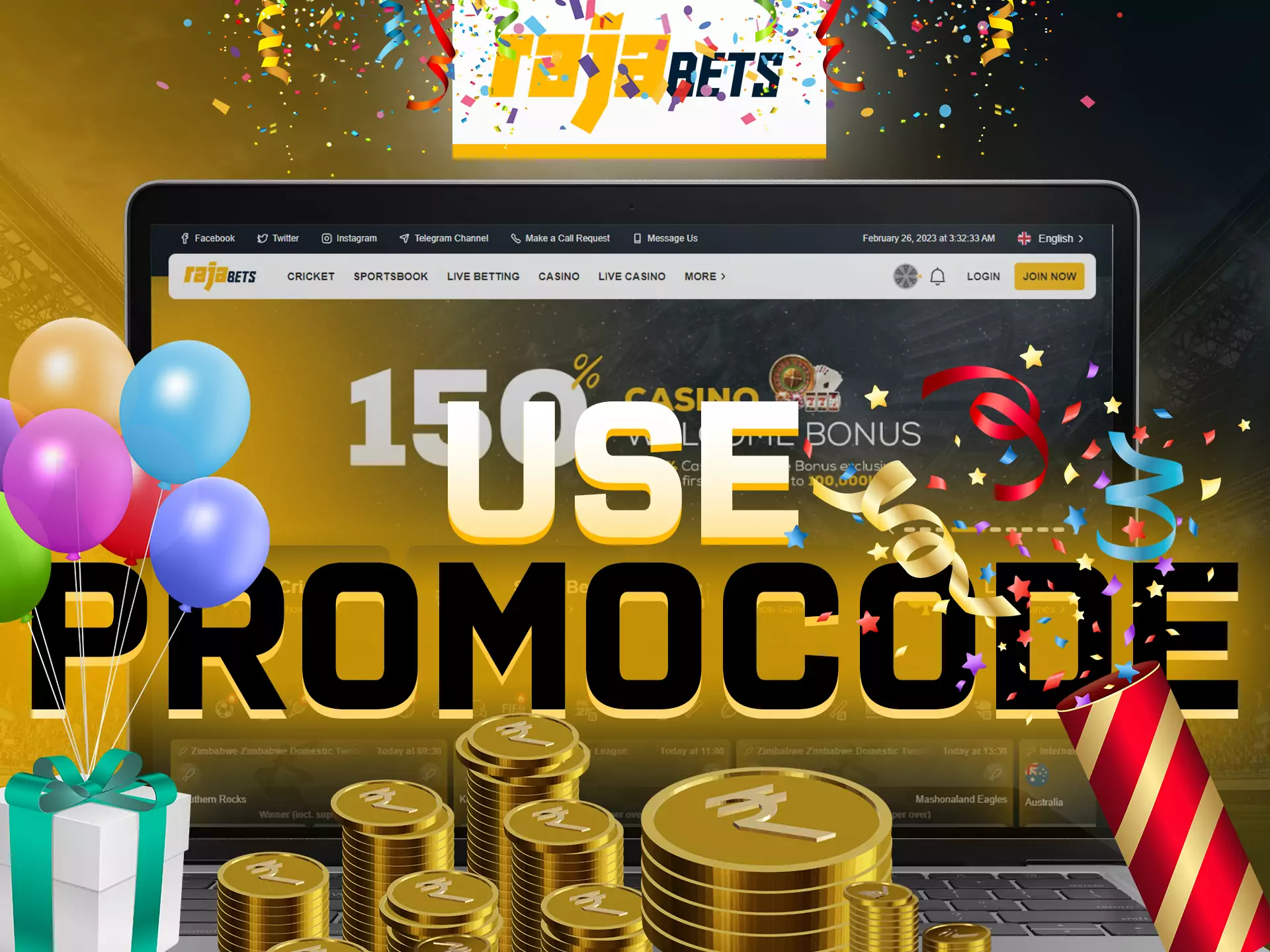Use a special promo code for Rajabets to play and bet with profit.