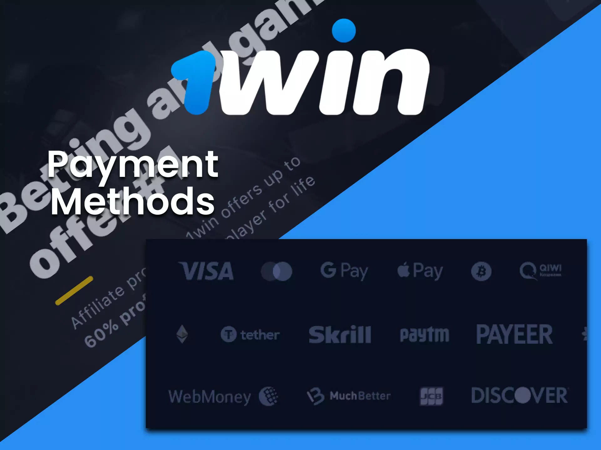 The 1win affiliate program uses the most common payment methods in India.