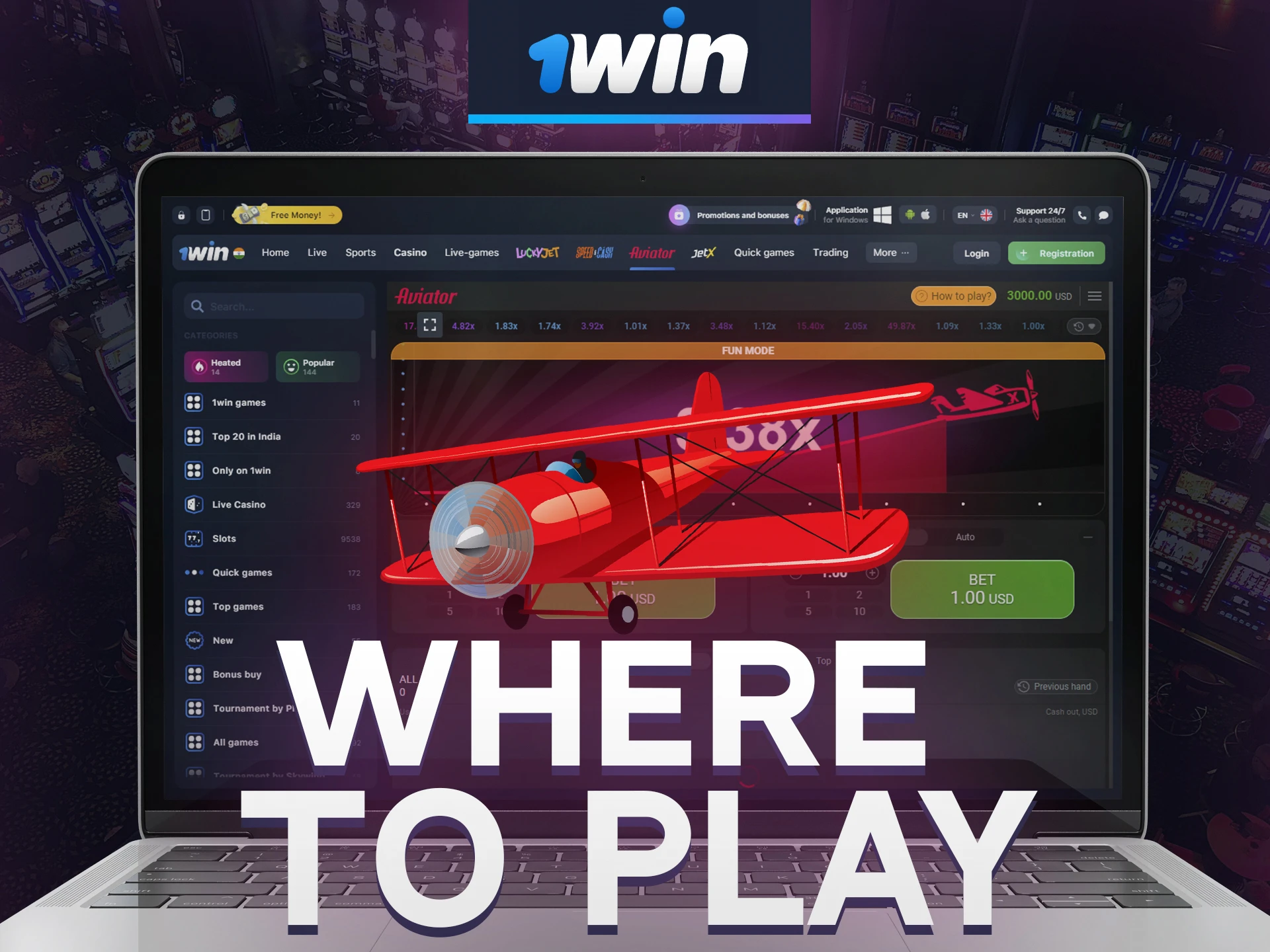 Aviator game is one of the most popular casino games on 1win.