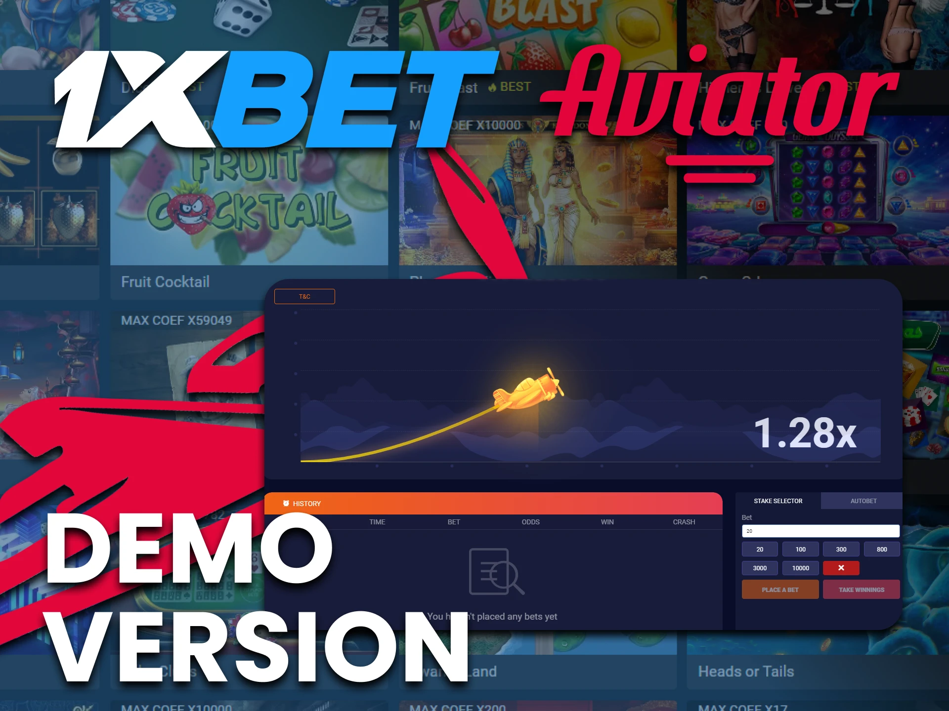 You can play the 1xbet Aviator game with no real bets.