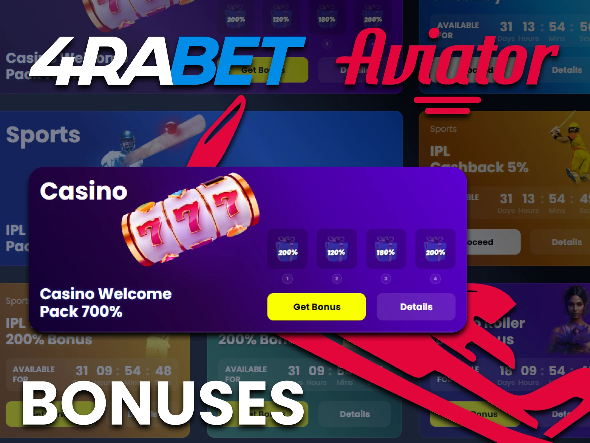Use casino bonuses of 4rabet to get more profit from playing Aviator.