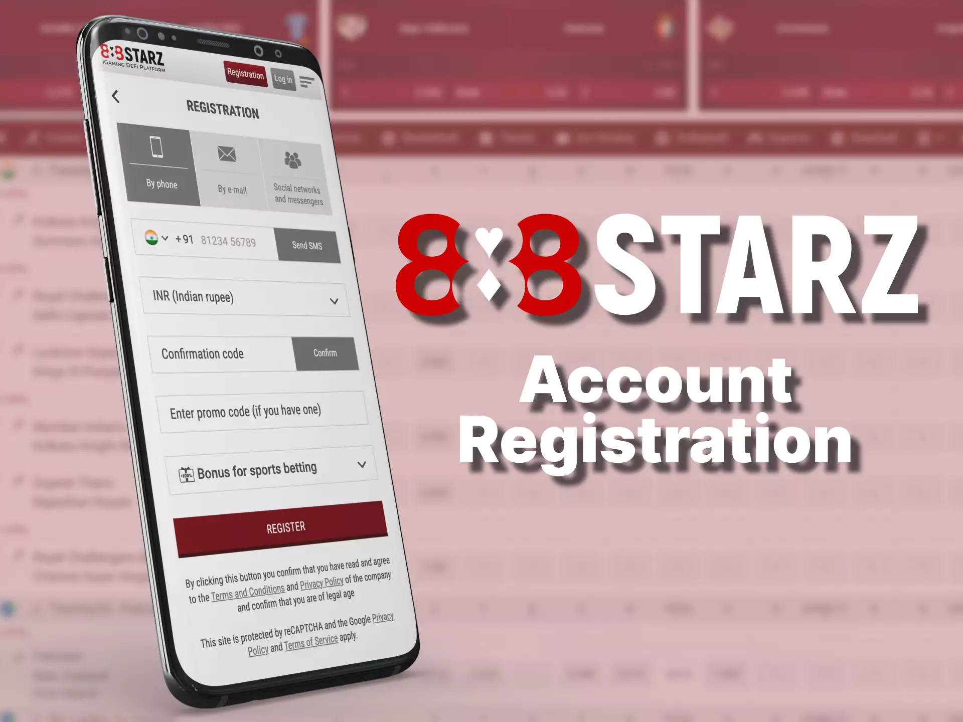 Complete a quick and easy registration on the 888starz app to bet on sports and play casino games.