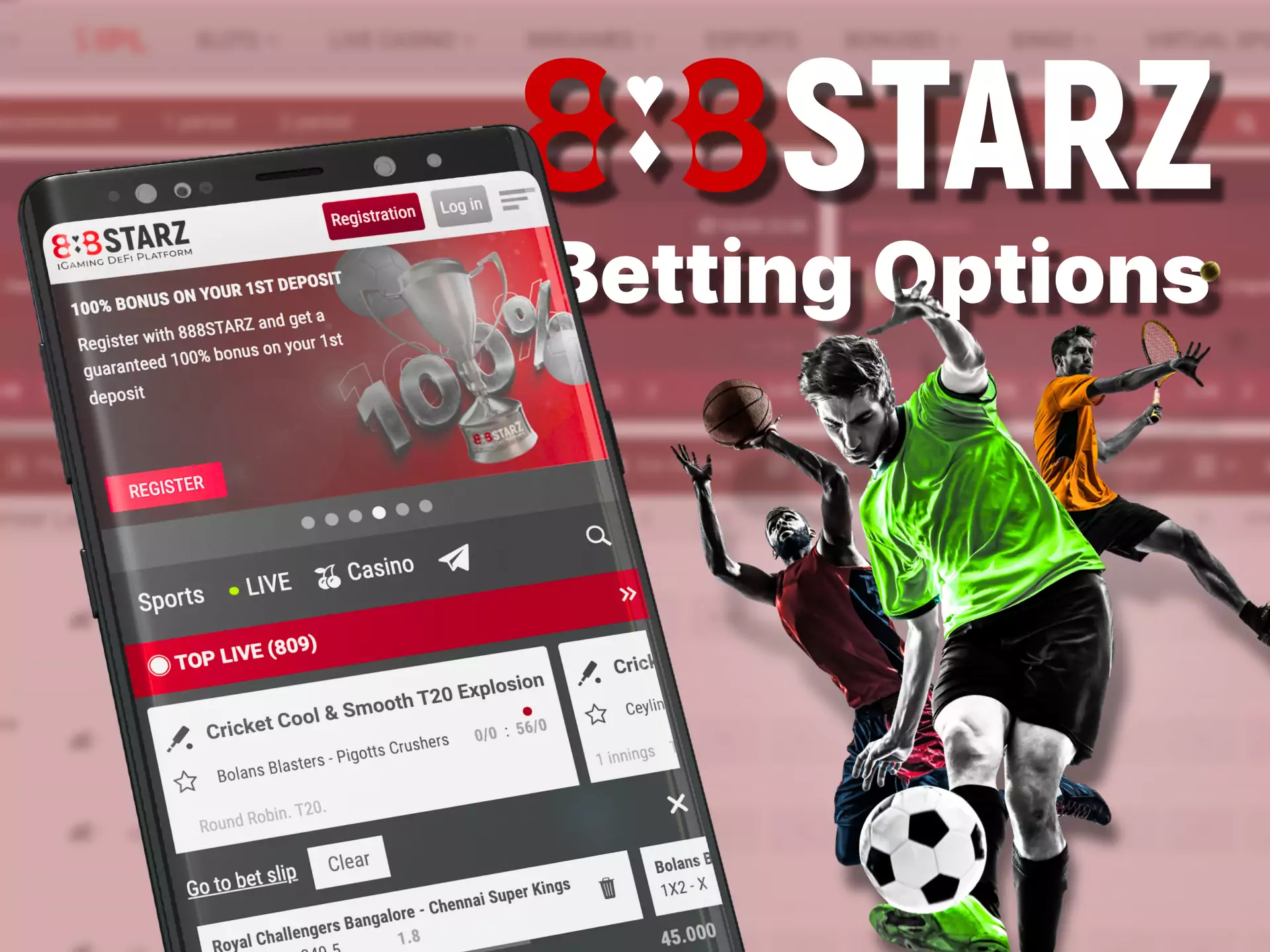 Try the different options for sports betting in the 888starz app.