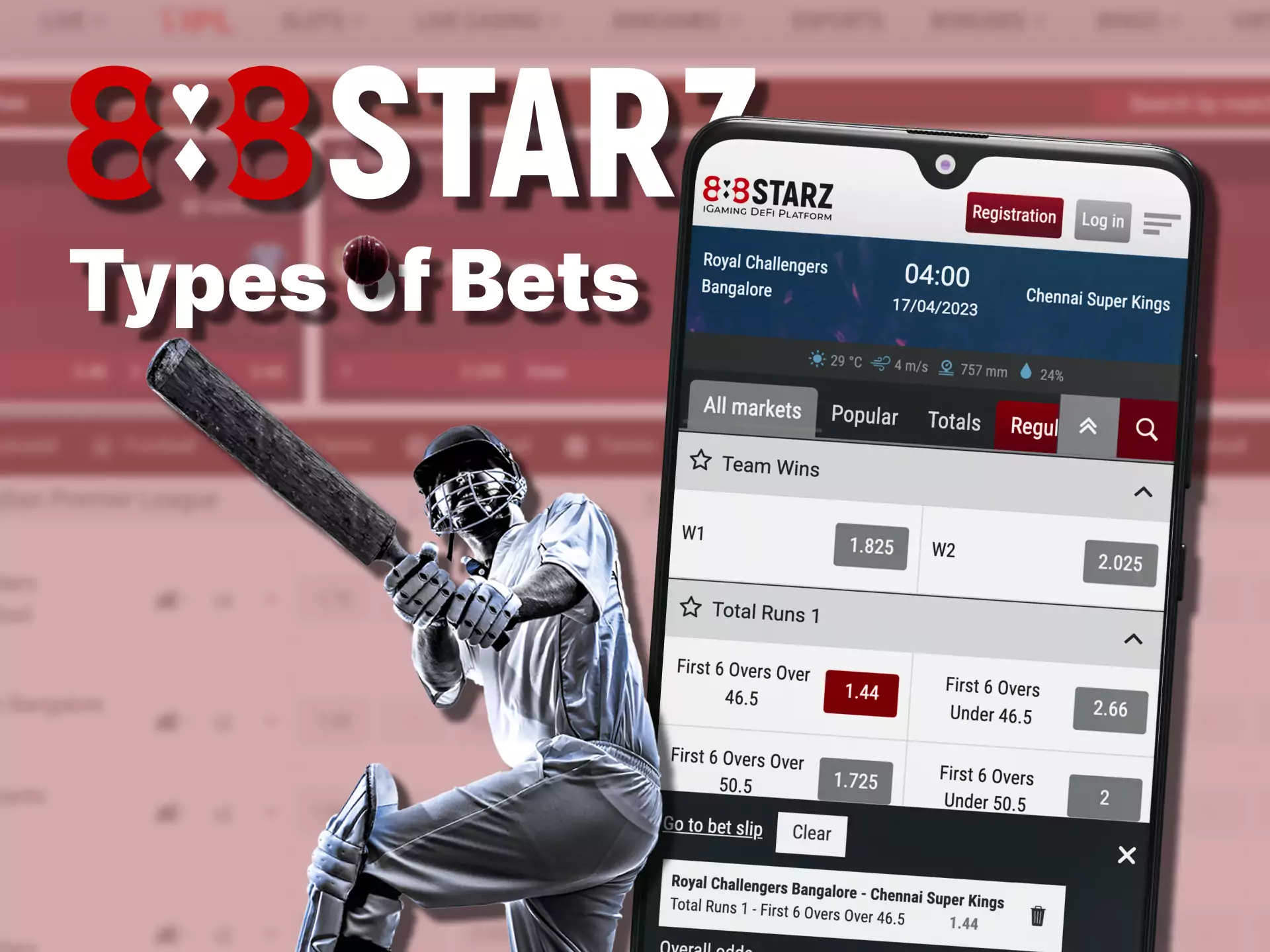 At 888starz app, try different types of bets.