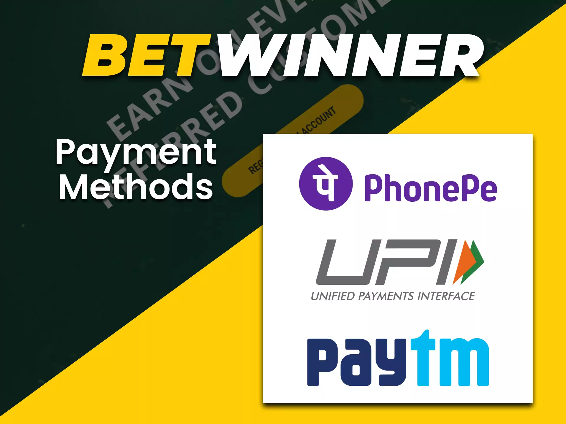You can withdraw money from the Betwinner account with Indian payment systems.
