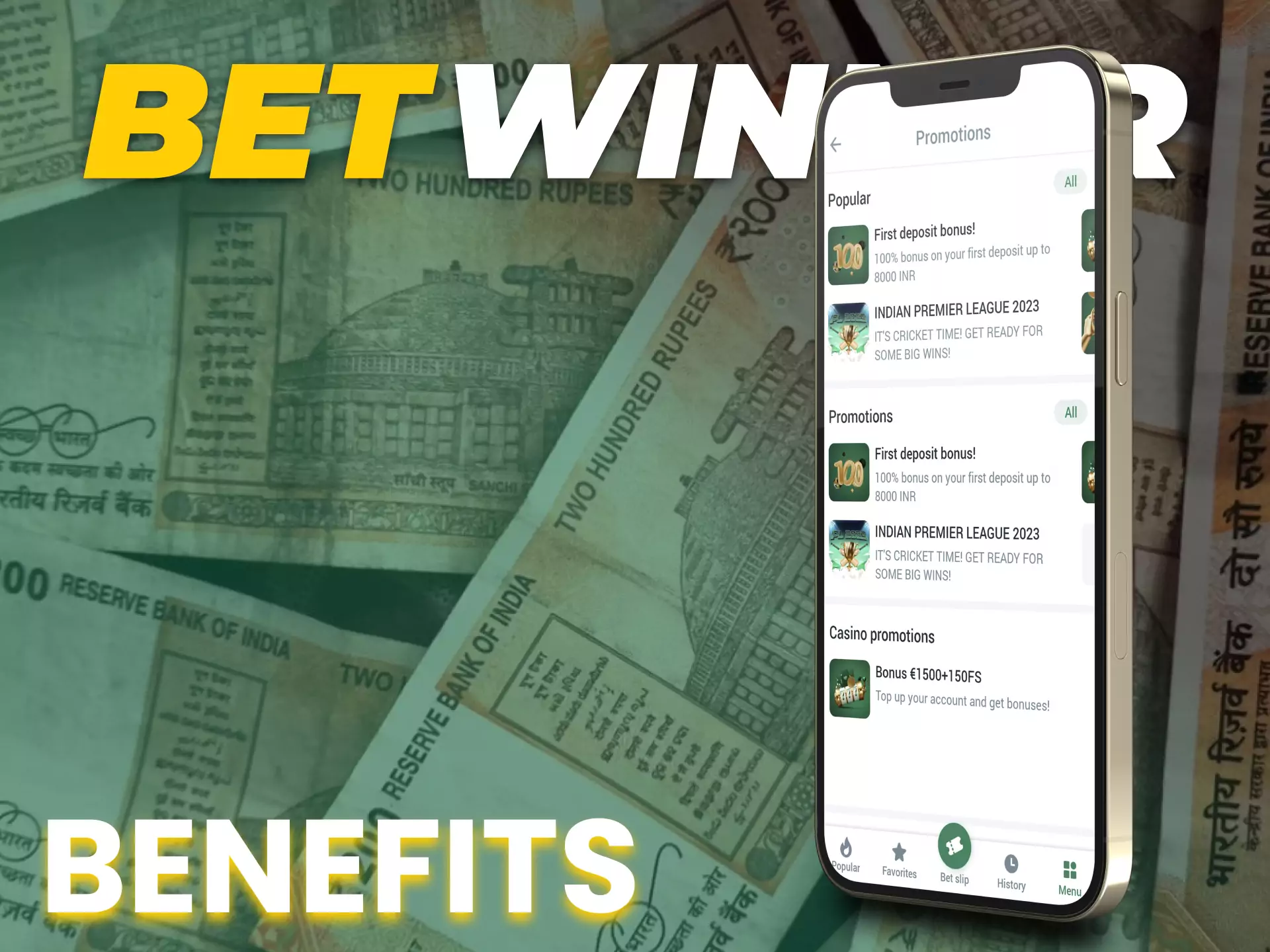 The Betwinner app offers bonuses and benefits to all its users.