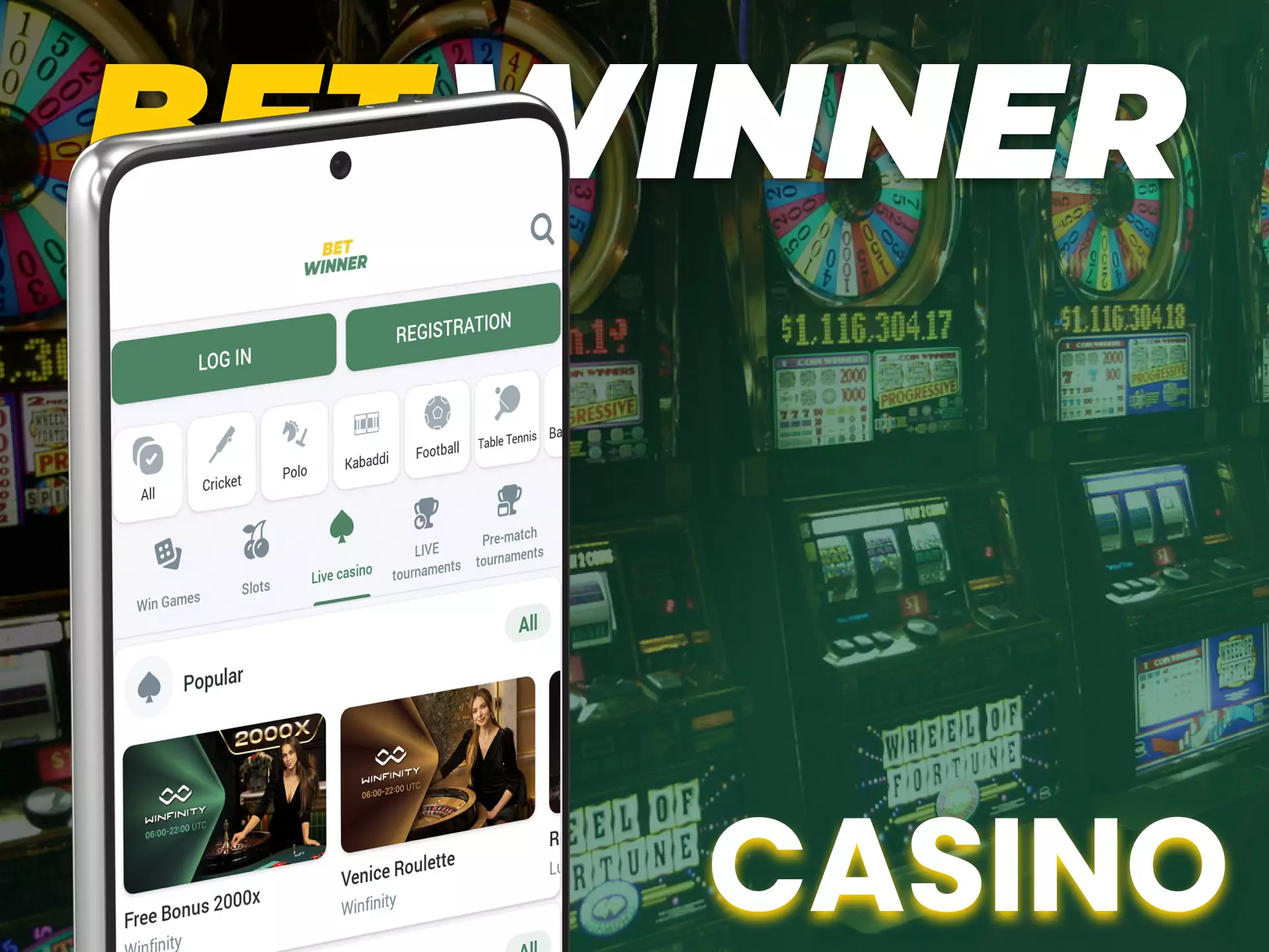 In the Betwinner app, be sure to visit the Casino section.