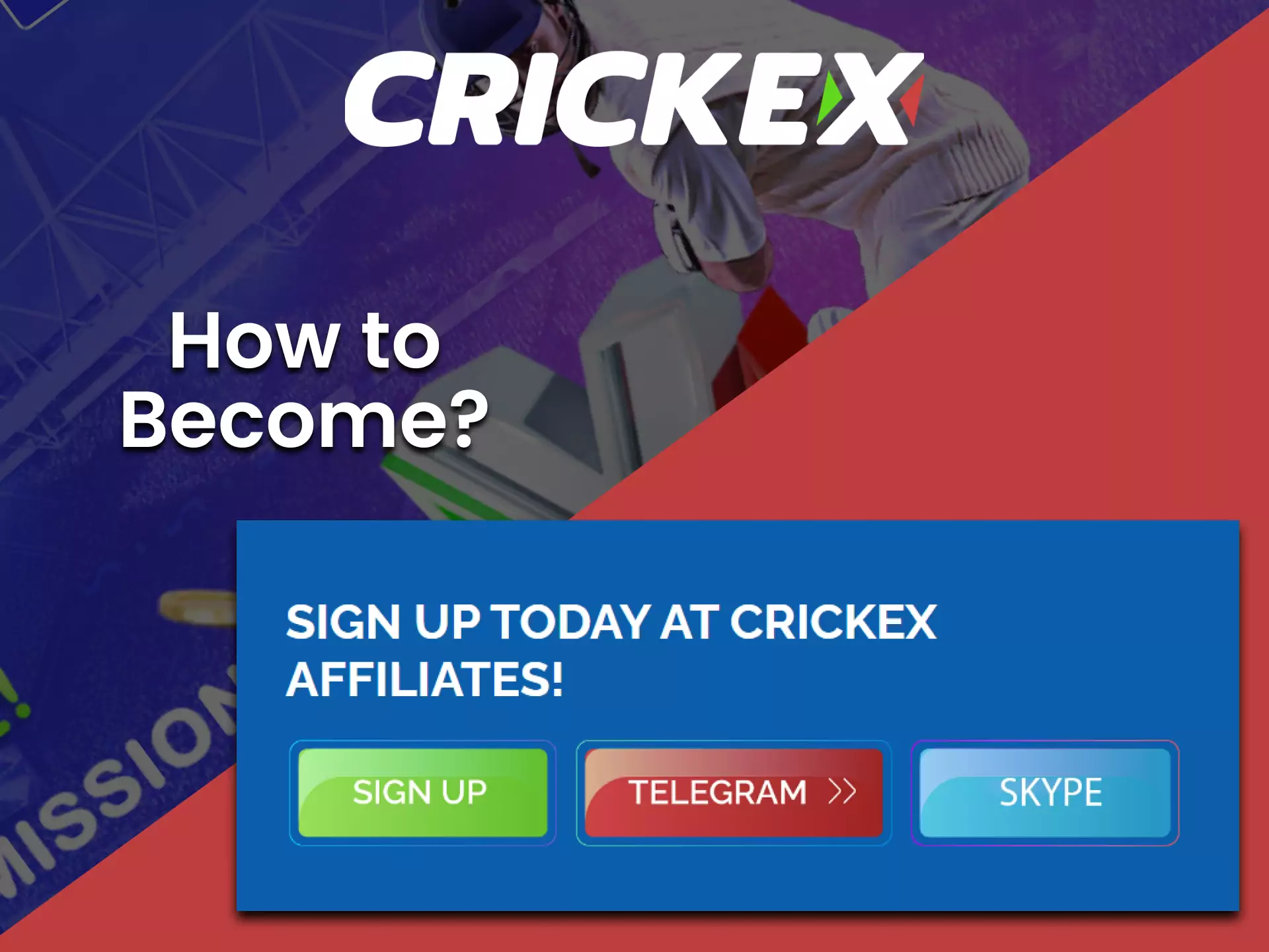 Let the Crickex team know that you want to join the affiliate program.