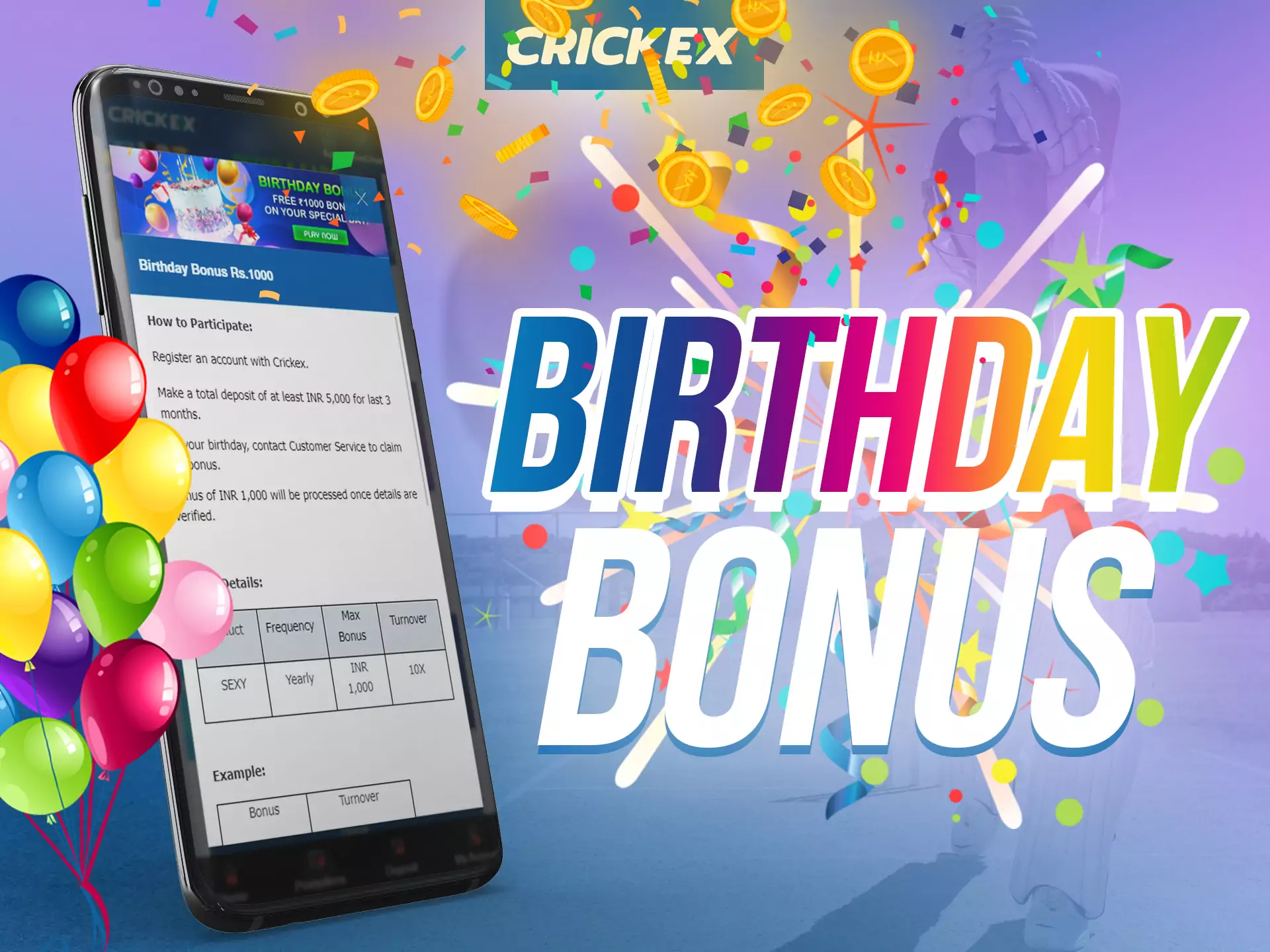 In the Crickex app if it's your birthday you get a great bonus.