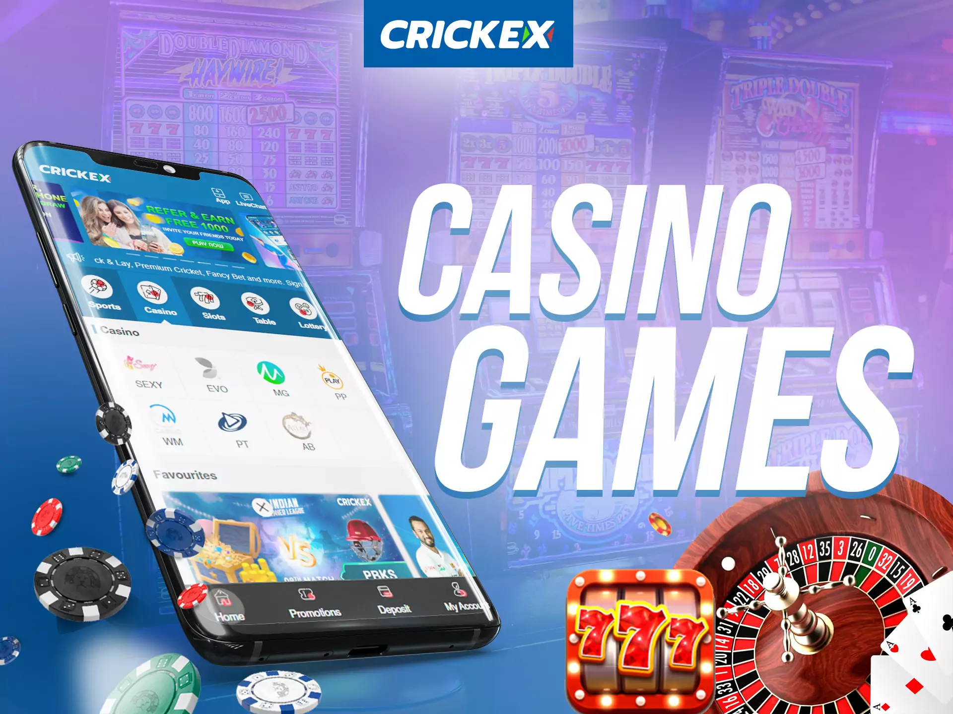 Play casino games on the Crickex app.