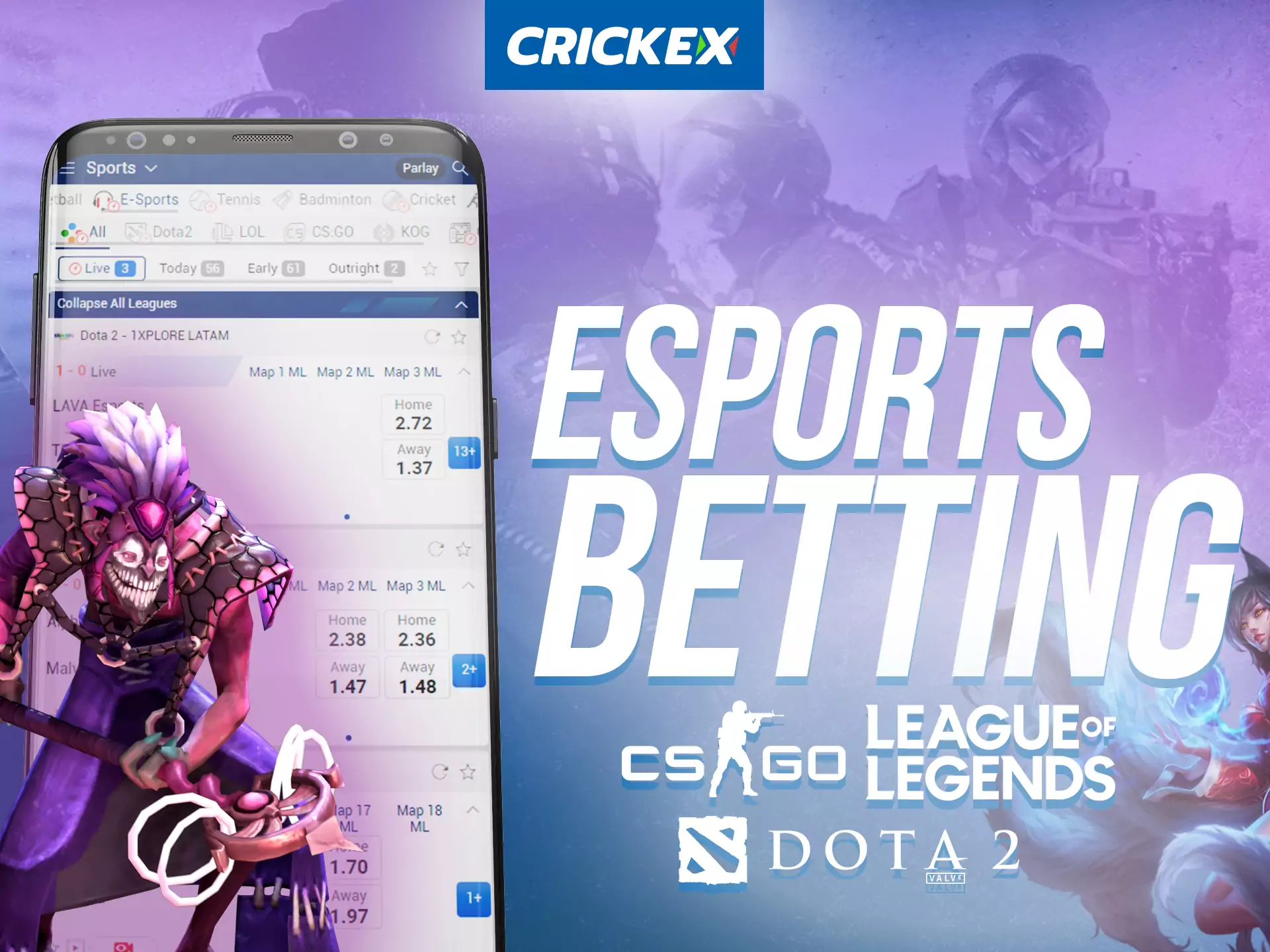 With the Crickex app, try betting on esport.