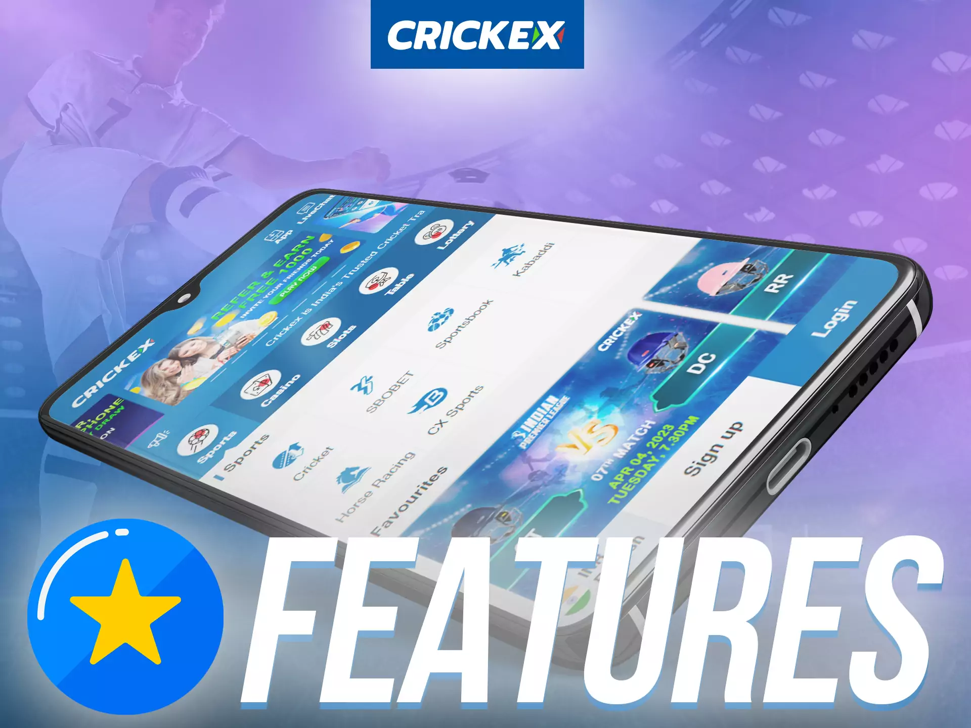 The Crickex app has many convenient features for betting and gaming.