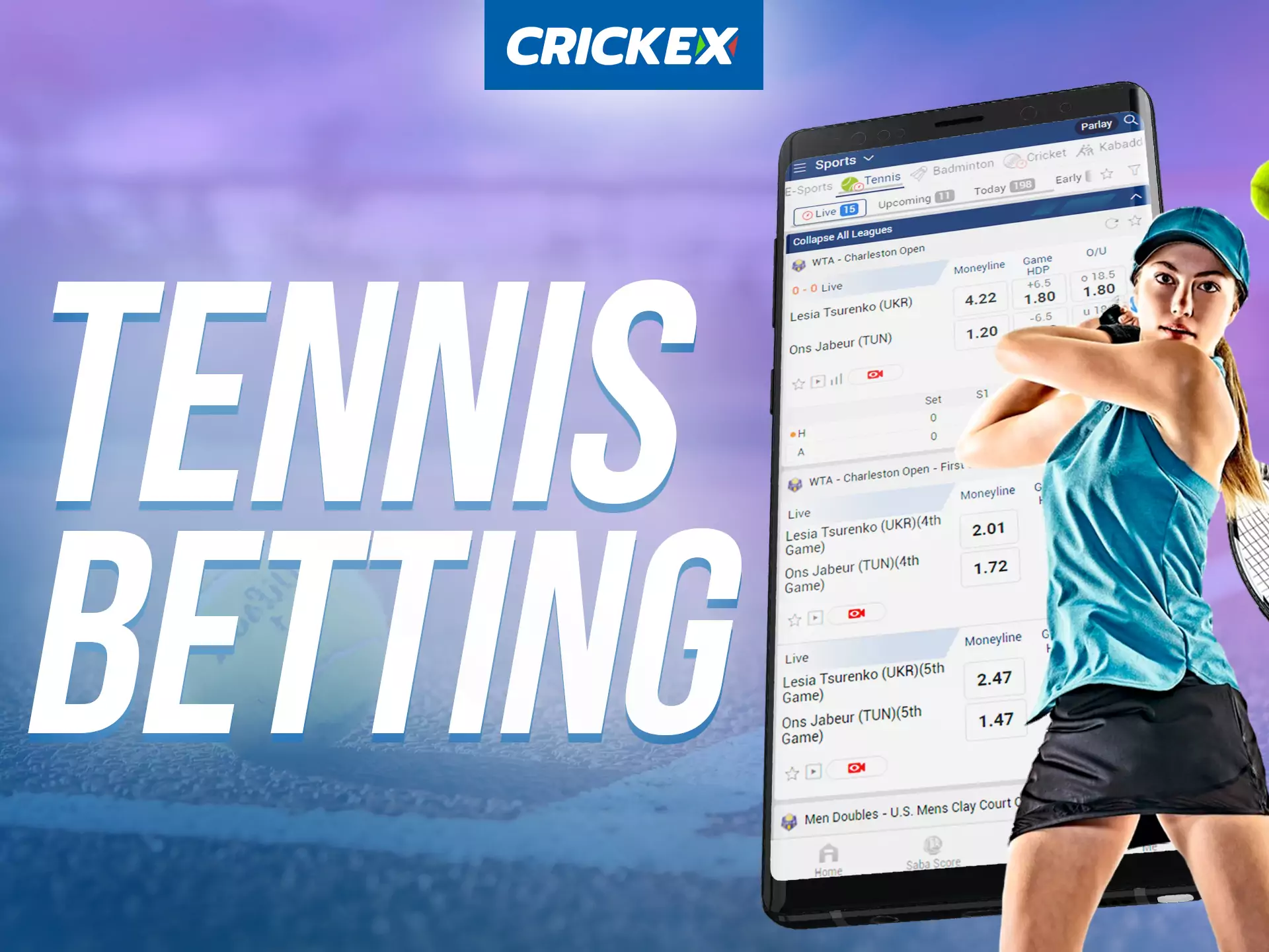 Bet on tennis in the Crickex app.
