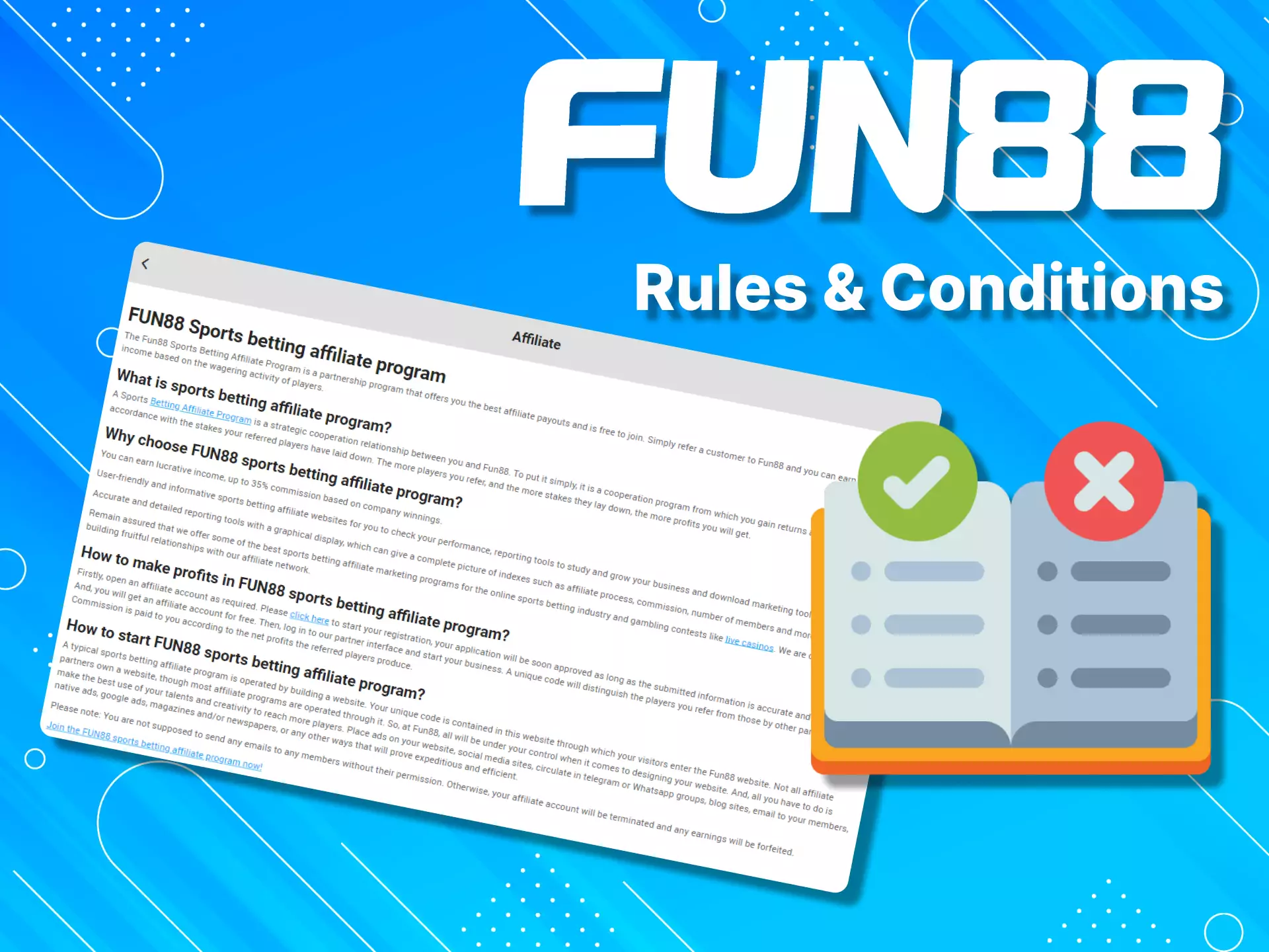 Read the rules and conditions of the Fun88 affiliate program.
