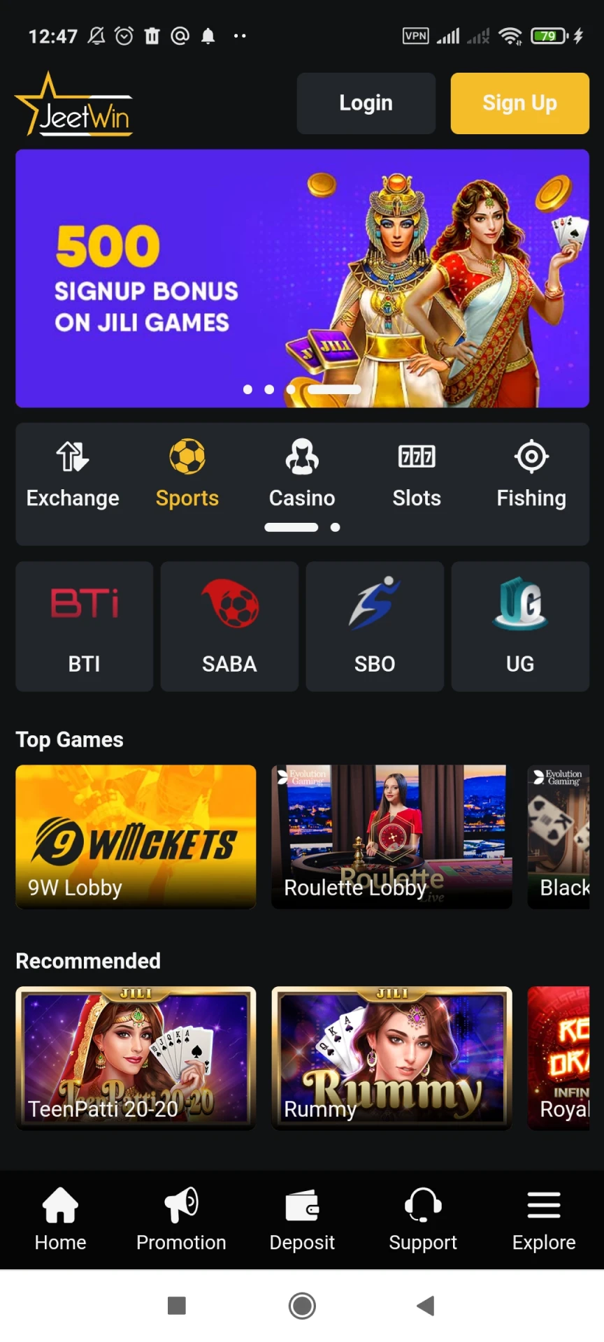 Bet on sports in the Jeetwin apk.