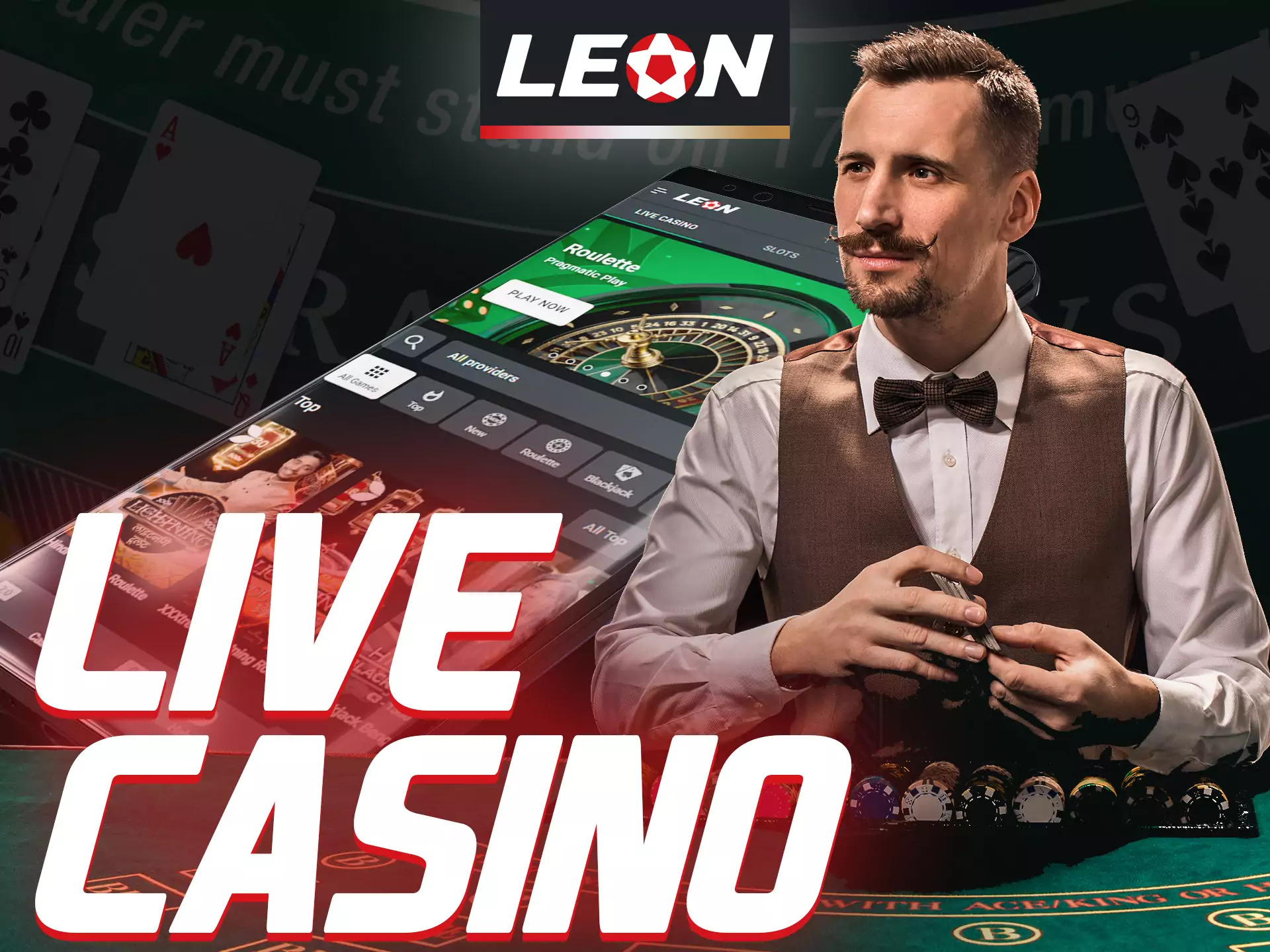 In the live casino in the Leonbet app you can play with real dealers.