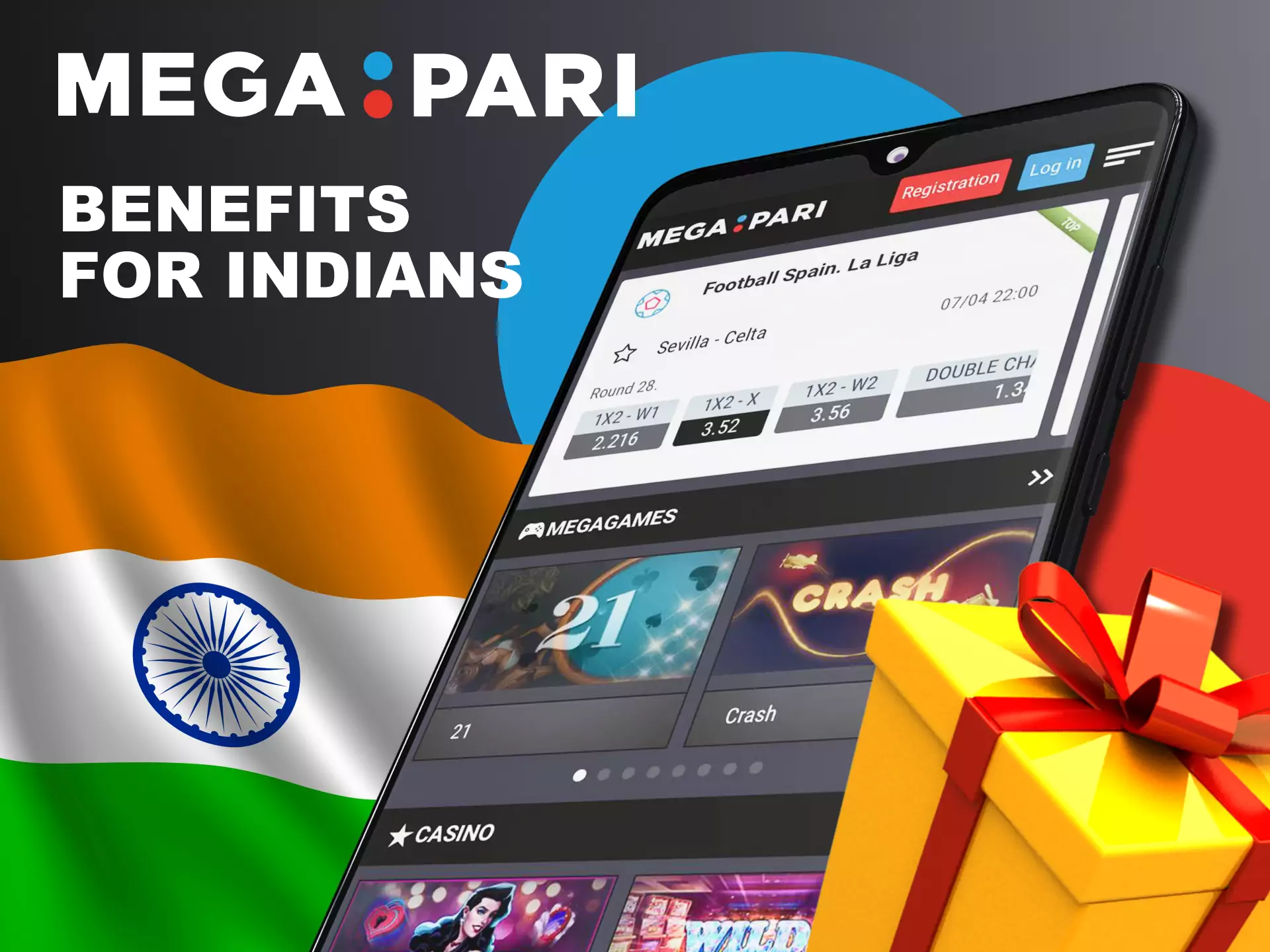 The Megapari app offers its Indian players many bonuses and benefits.