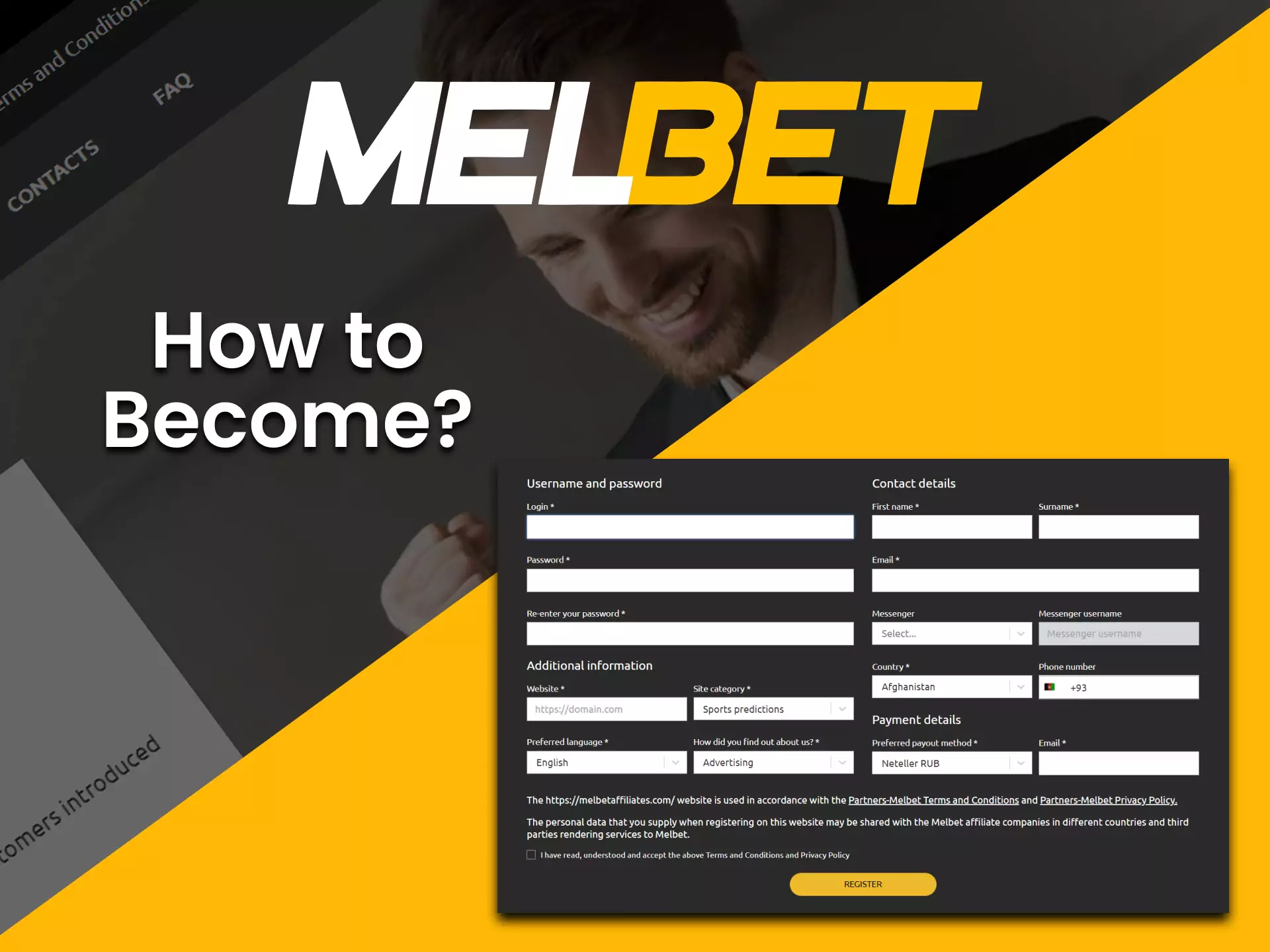 To become a member of the Melbet affiliate program, join the club with our link.